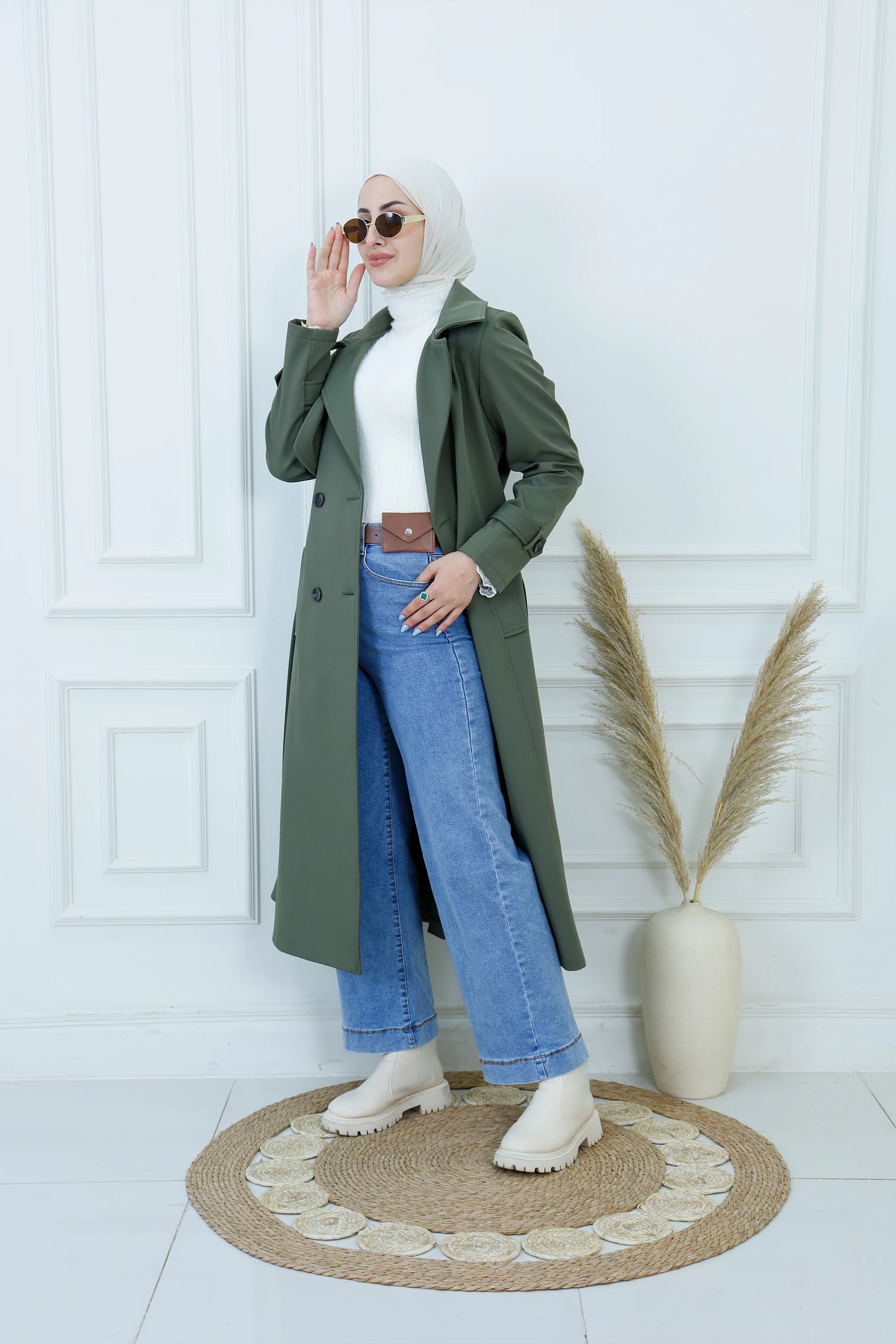Classic Longline Trench Coat with Tie Belt