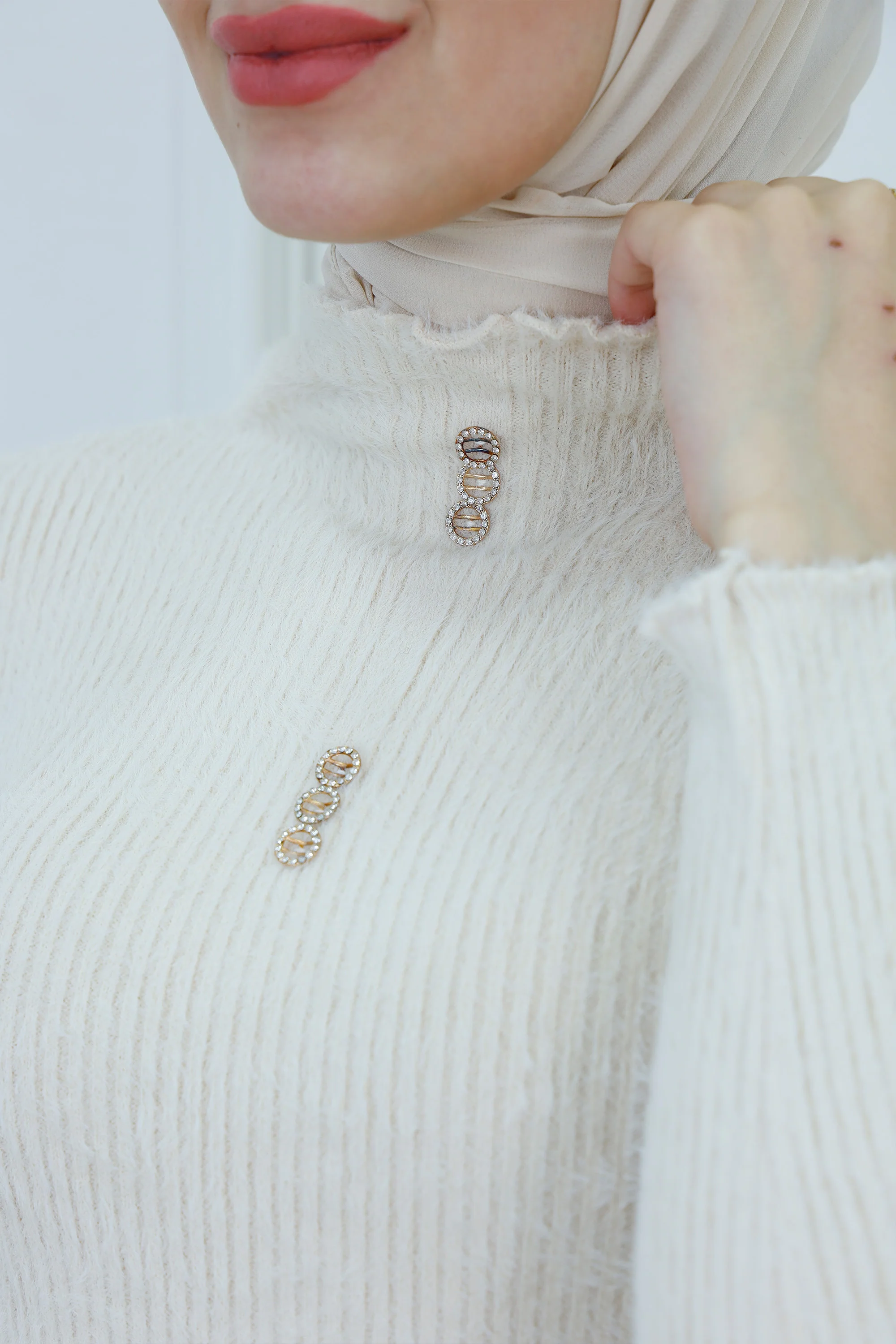 High-Neck Blouse with Crystal Embellishments