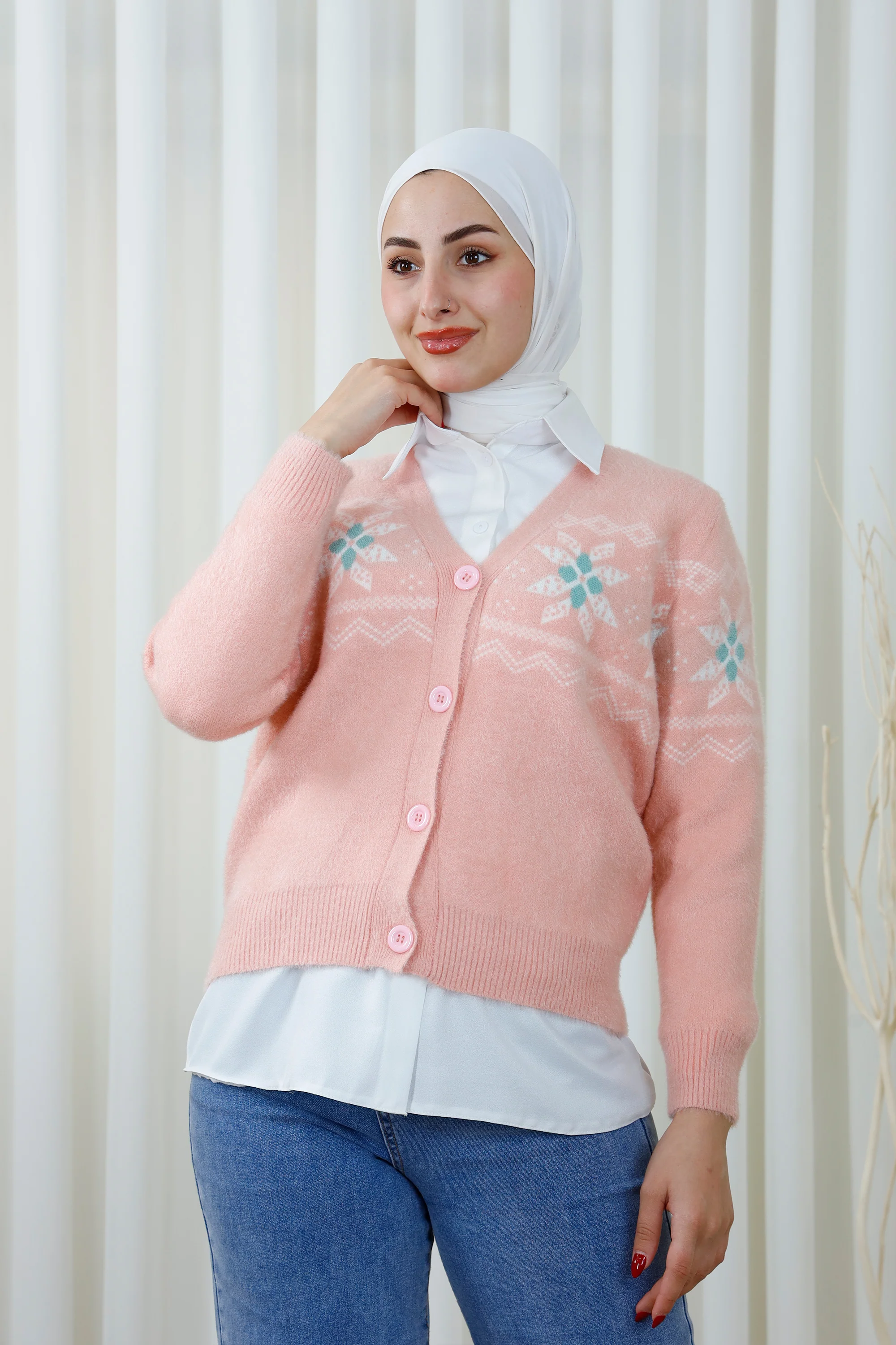 Snowflake Pattern Button-Up Cardigan