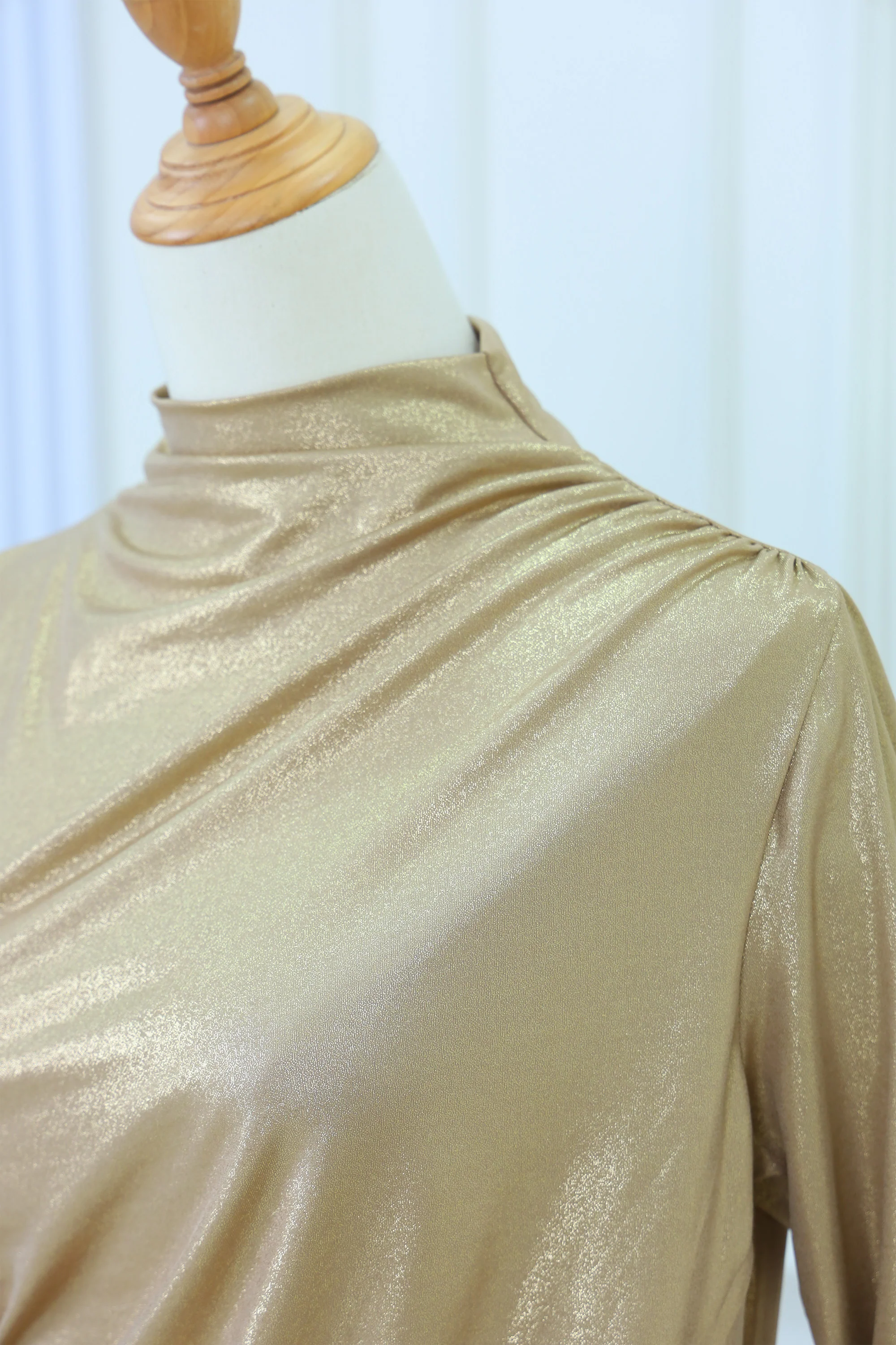 High Neck Top with Metallic-Color