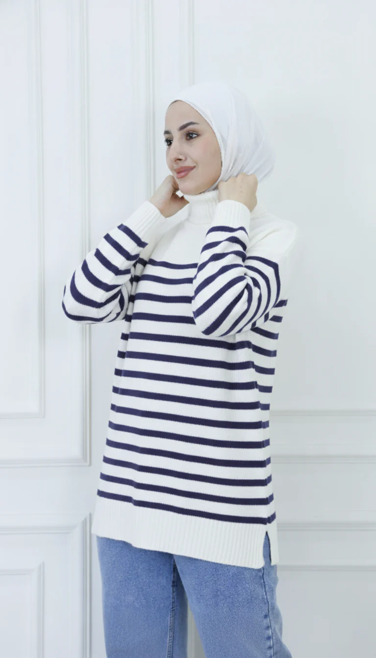 Oversized Modest Stripe Knit Blouse