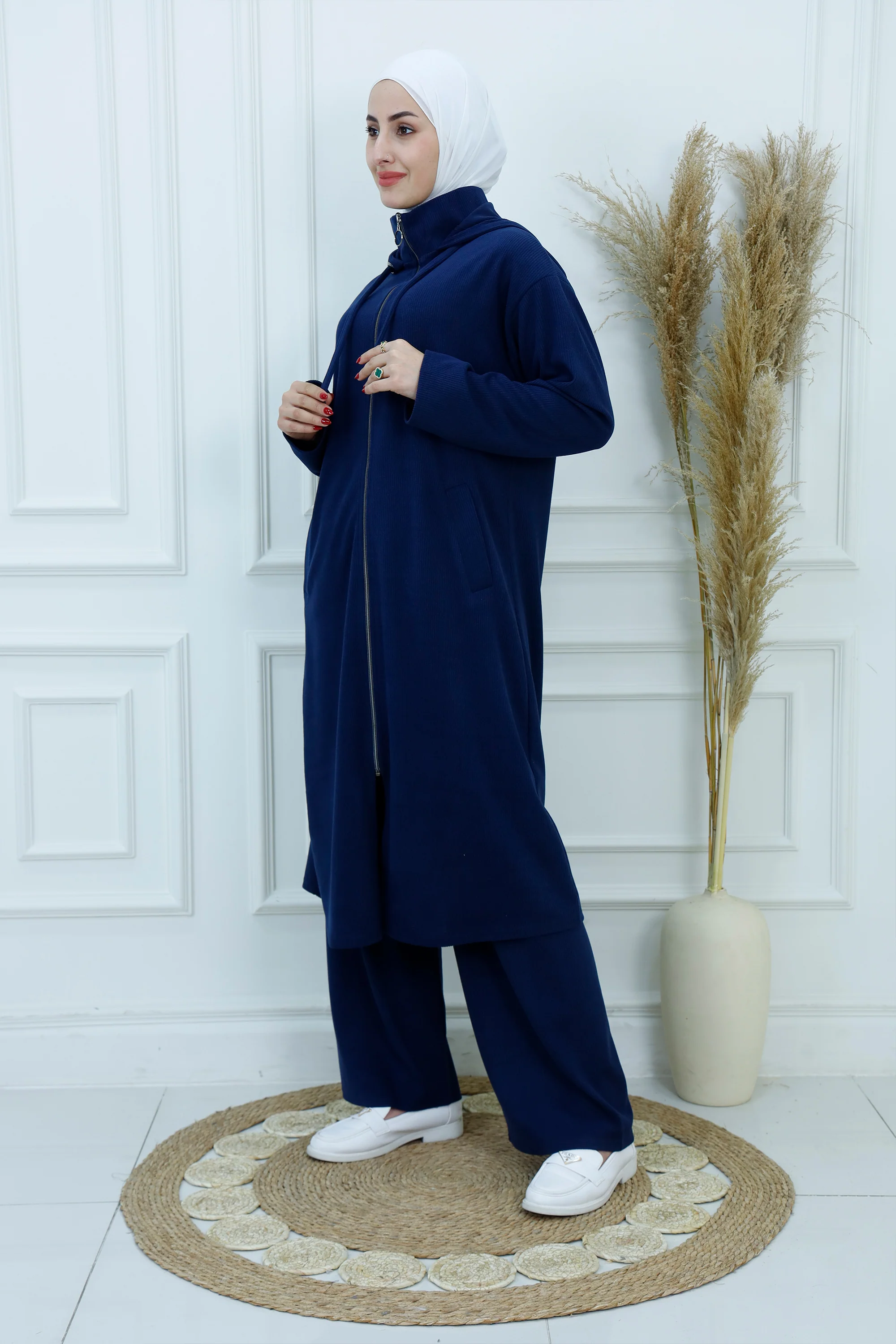 Ribbed Zip-Up Hoodie & Pants Set