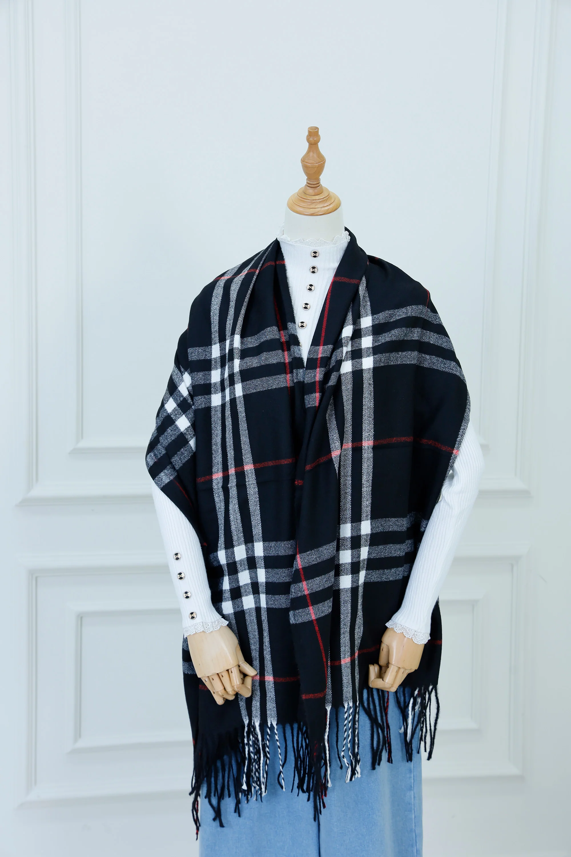 Plaid Knit Shoulder Scarf (12)