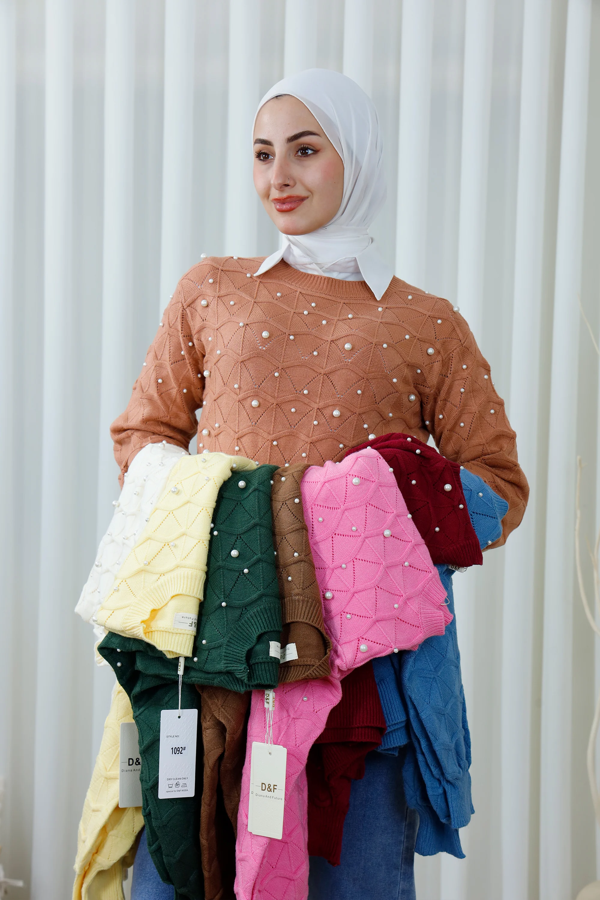 Geometric Pearl-Embellished Sweater