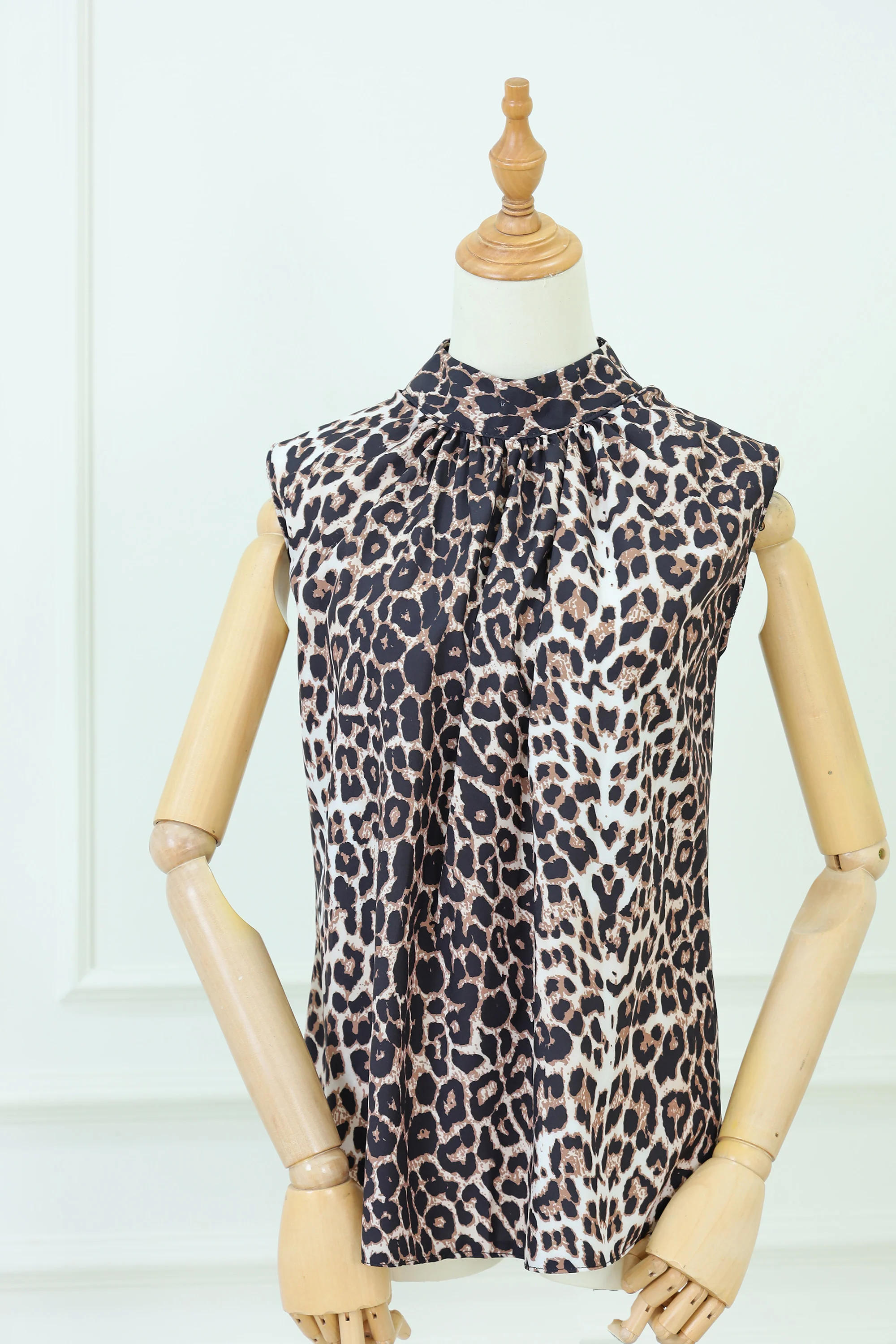 Women's Sleeveless Blouse with High Neck and Tiger Print