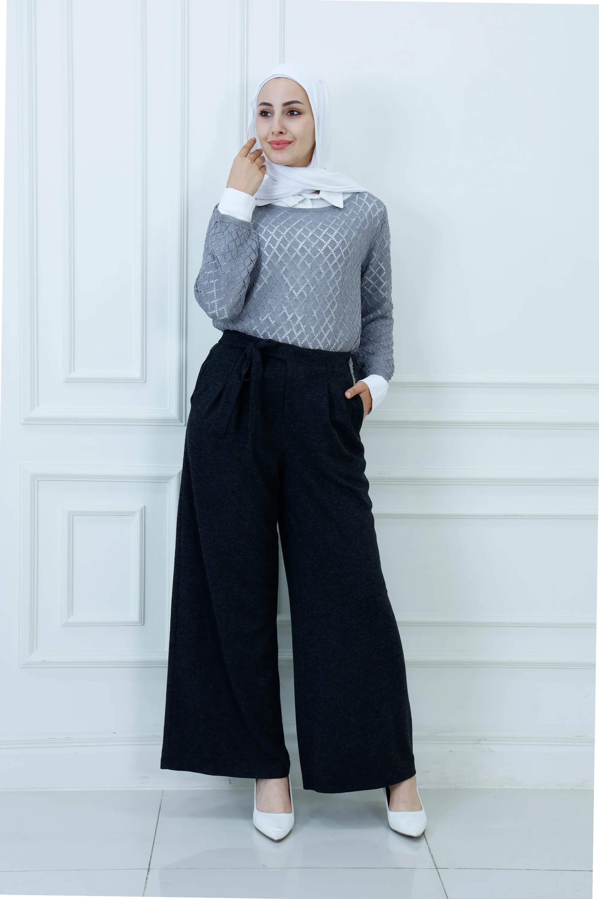 High-Waist Wide-Leg-Paperbag Trousers