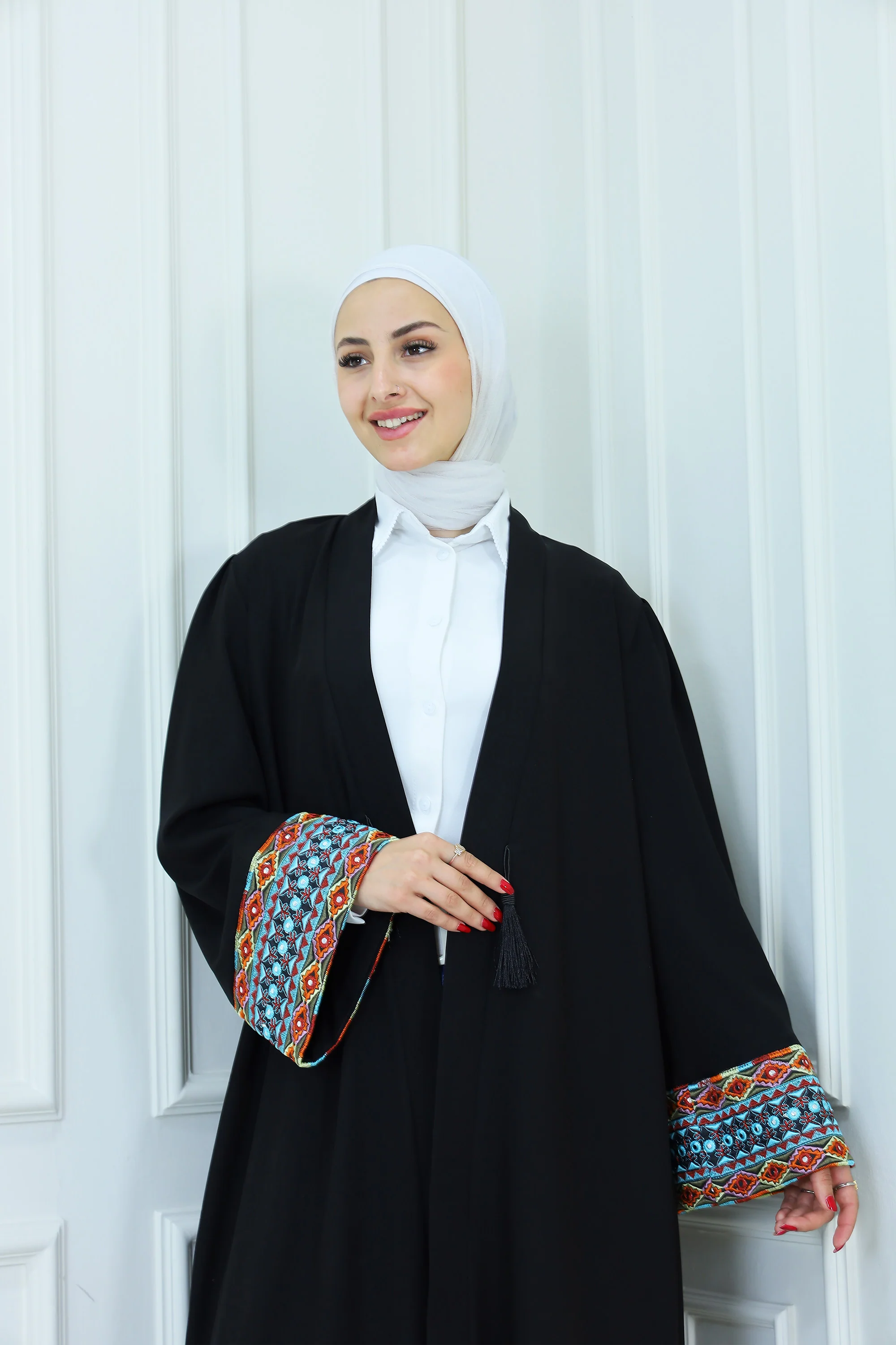 Black Embroidered-Sleeves Cardigan