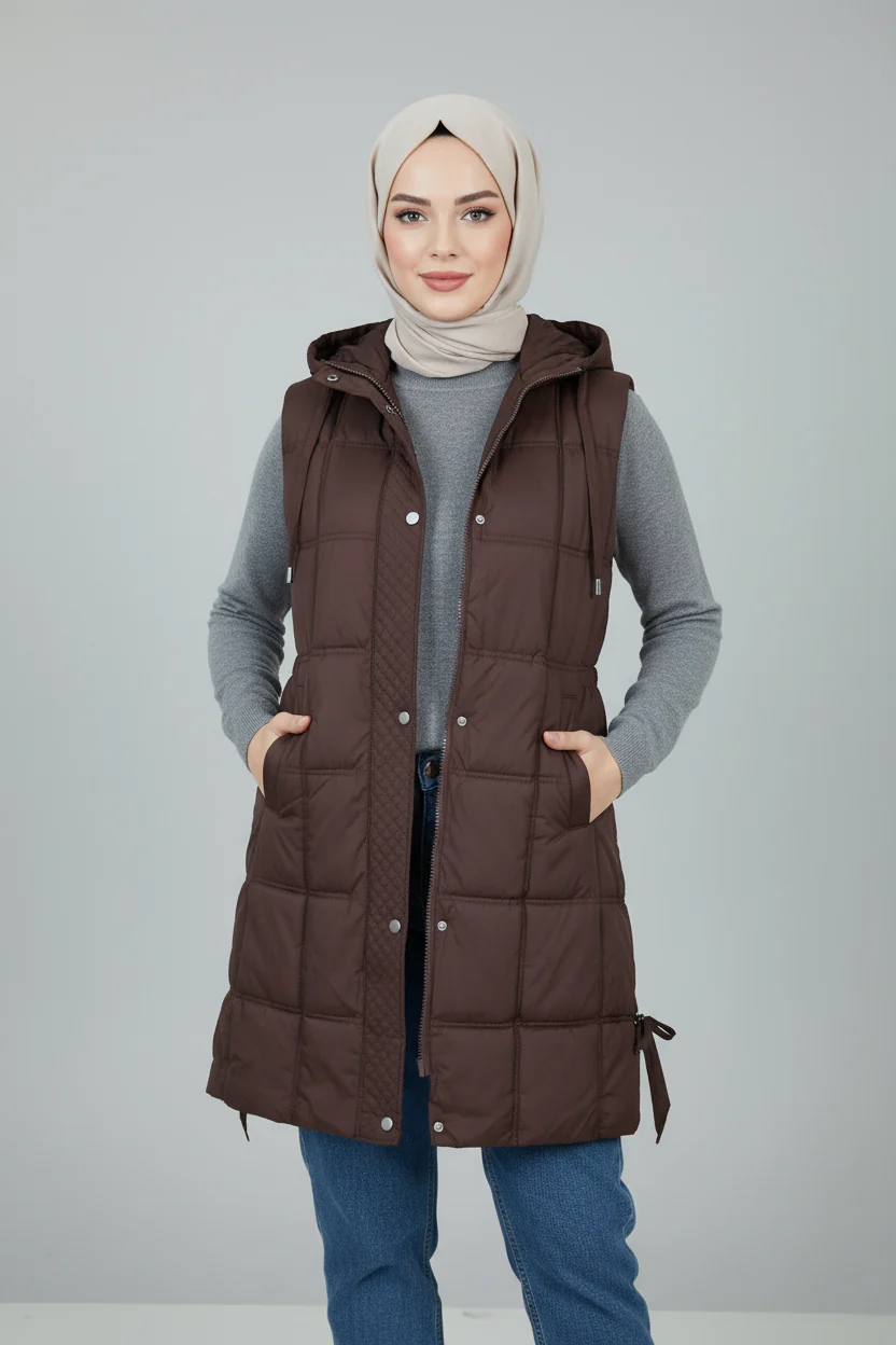 Women��s Plus-Size Long Quilted Hooded Vest �C Cozy Winter Edition