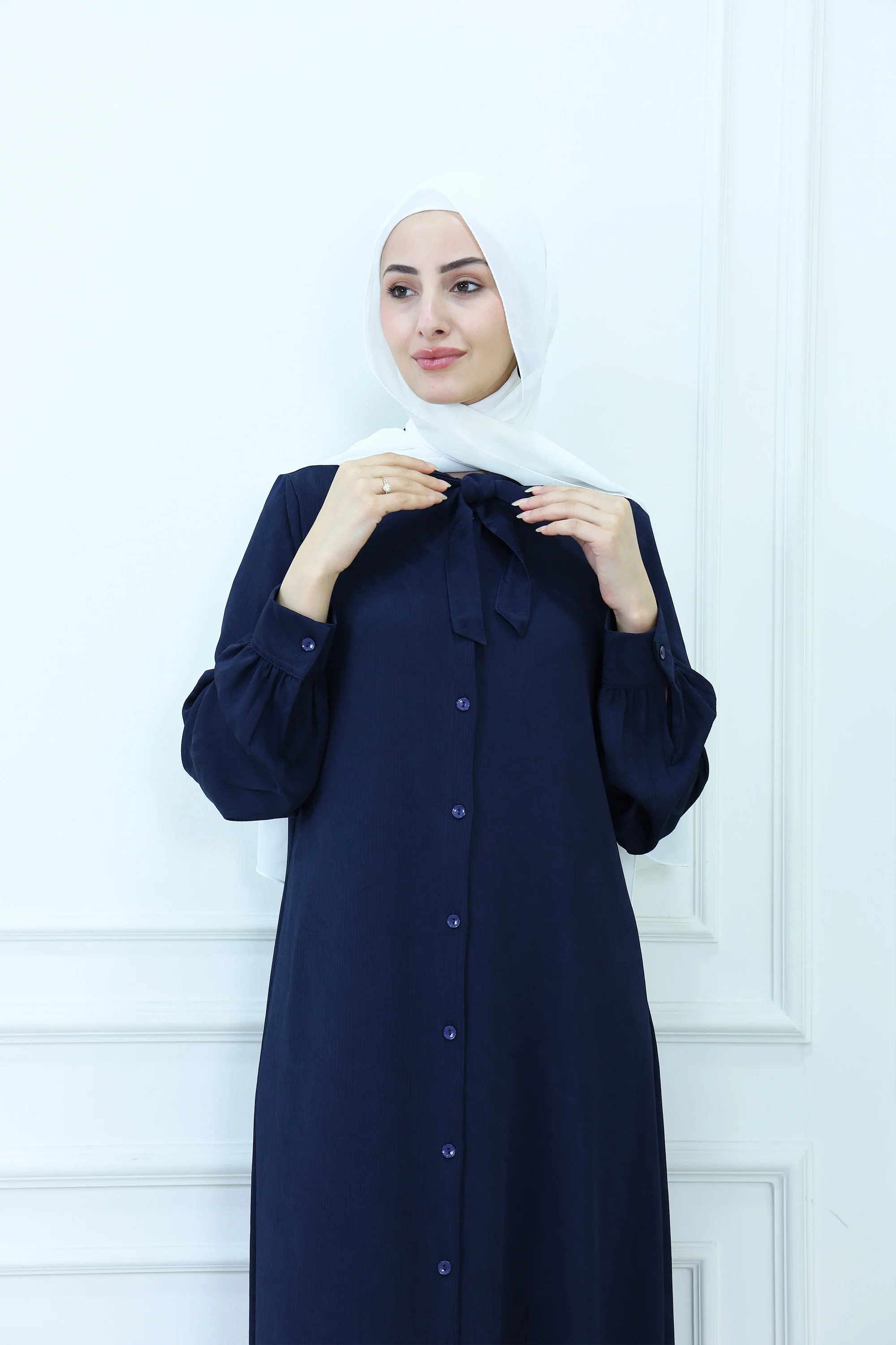 Patterned Elegant Modest Shirt with Neck-Tie