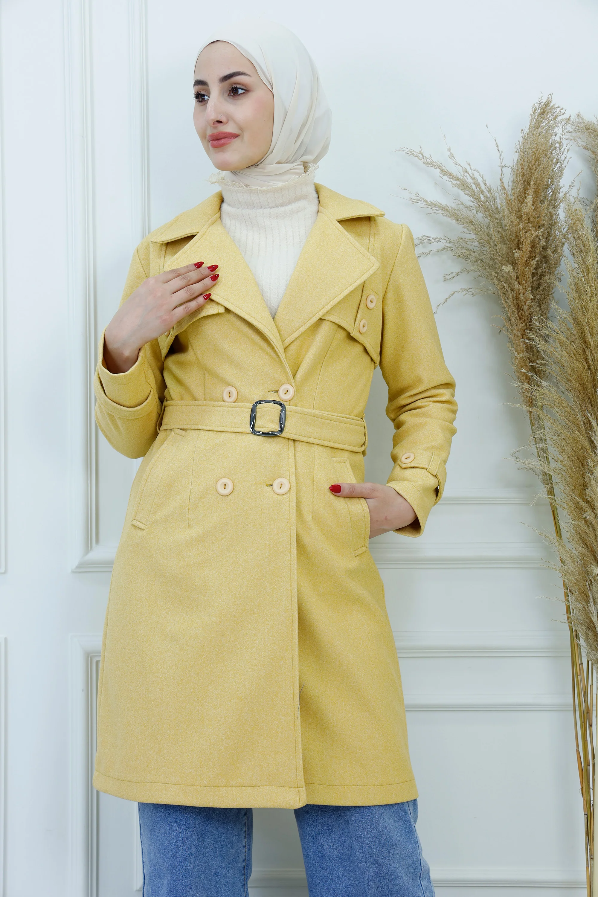 Double-Breasted Belted Broadcloth Trench Coat