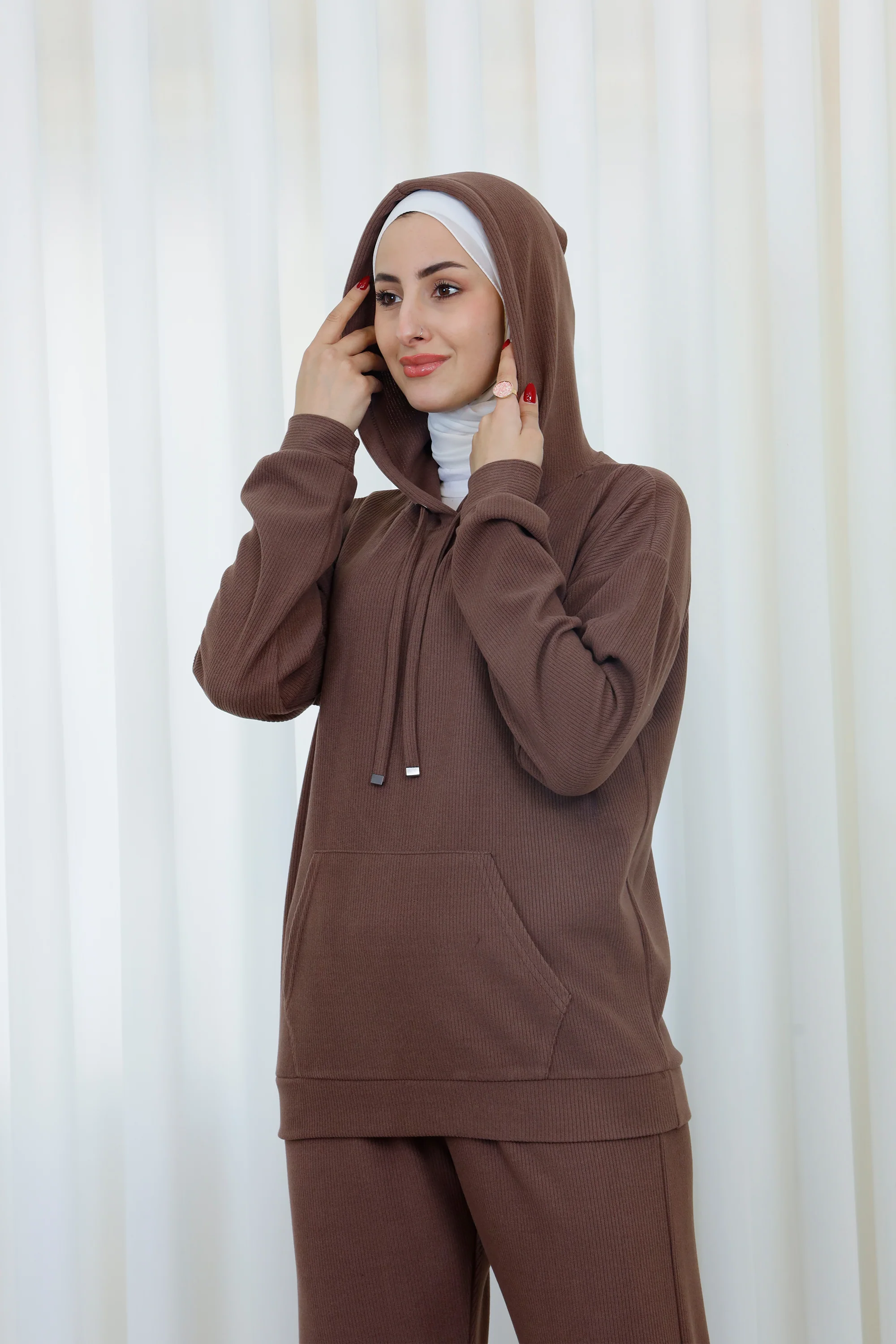 Modest Ribbed Tracksuit �C Hoodie & Wide-Leg Pants Set