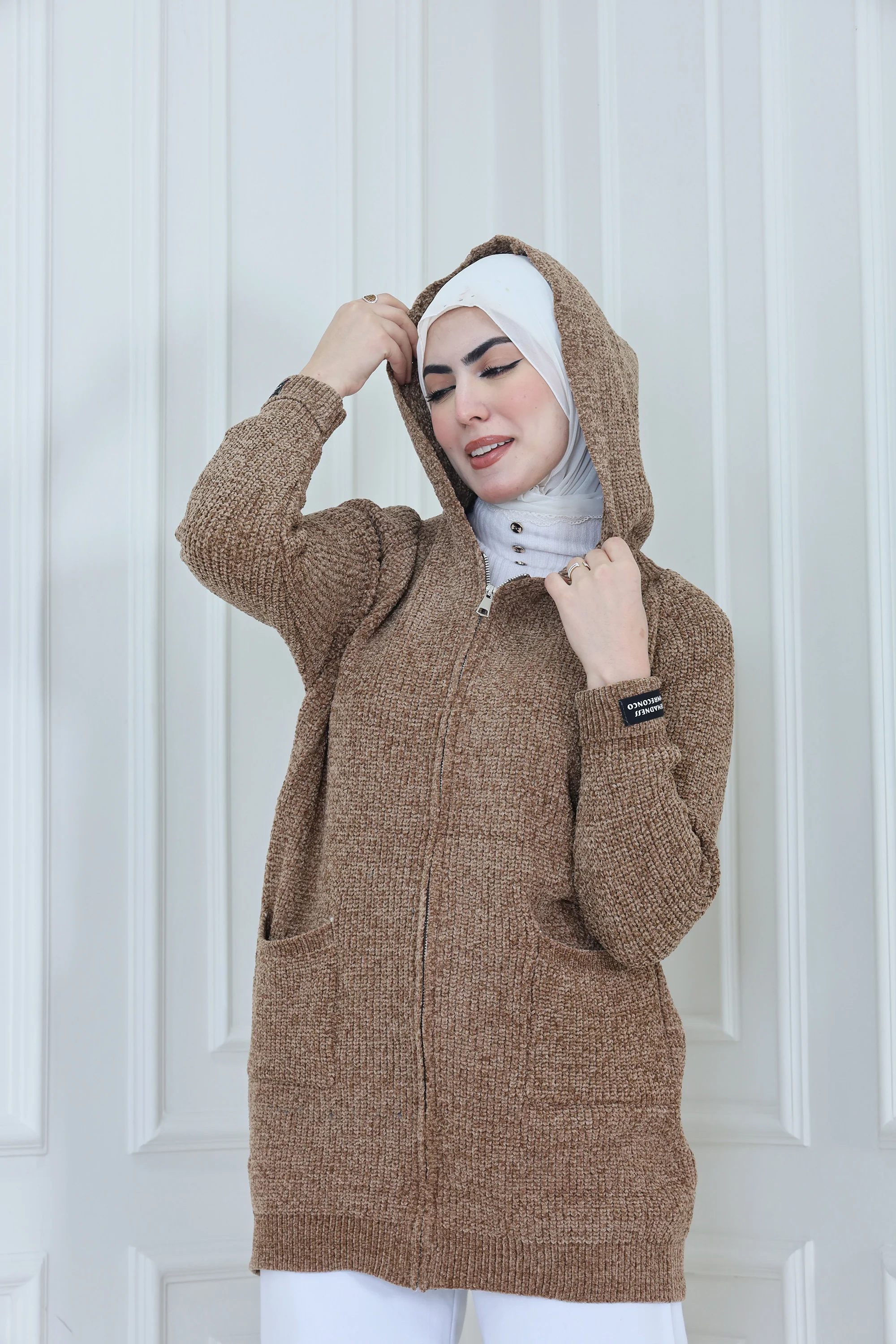 Ribbed Knitted Jacket with Zipper