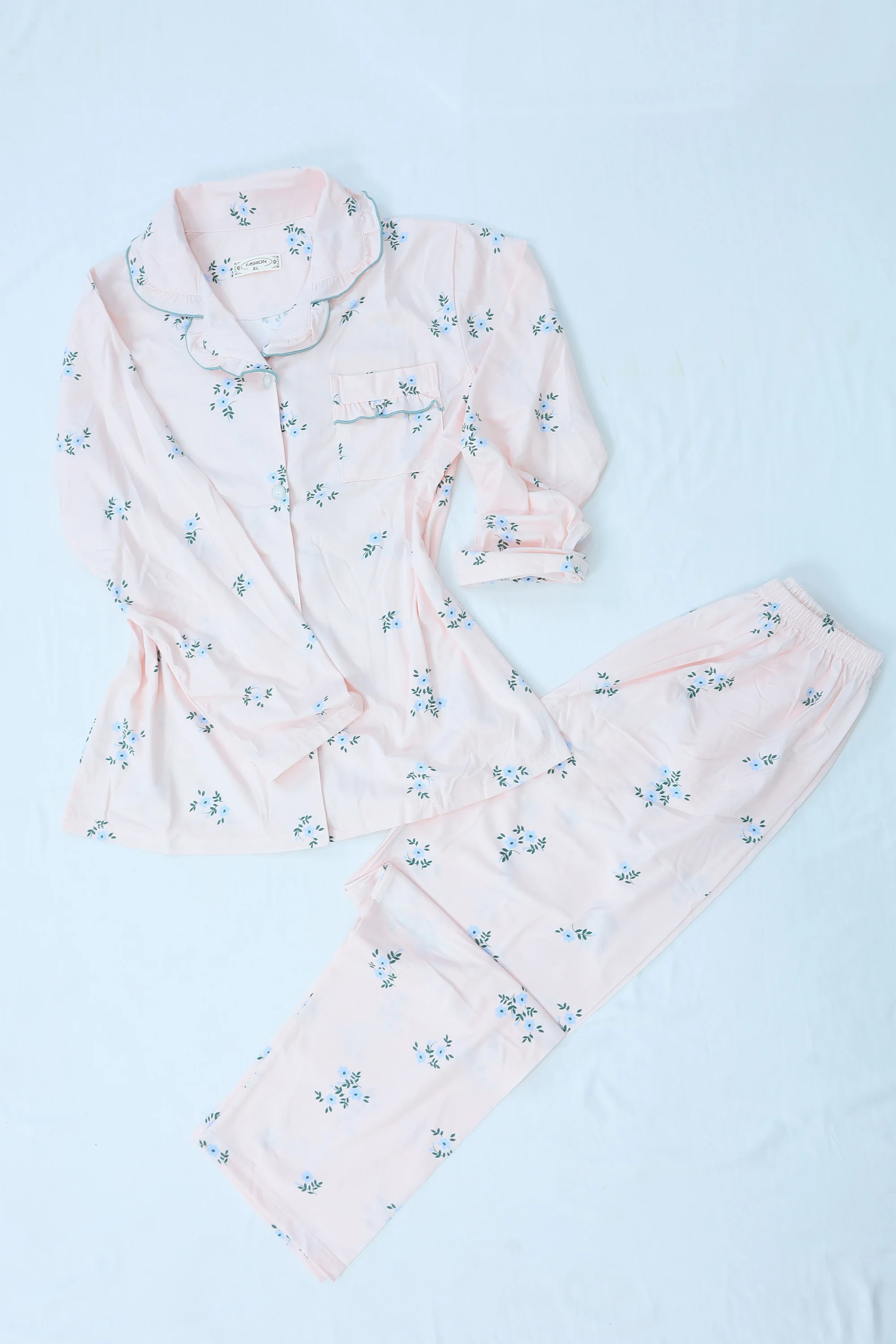 Floral Pajama Set with Ruffled Pocket