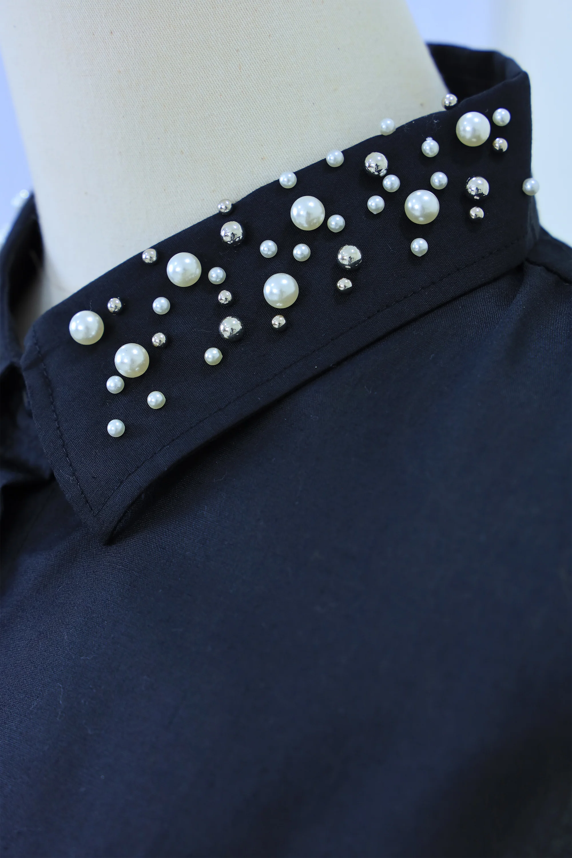 High Neck Shirt with Pearls (B)
