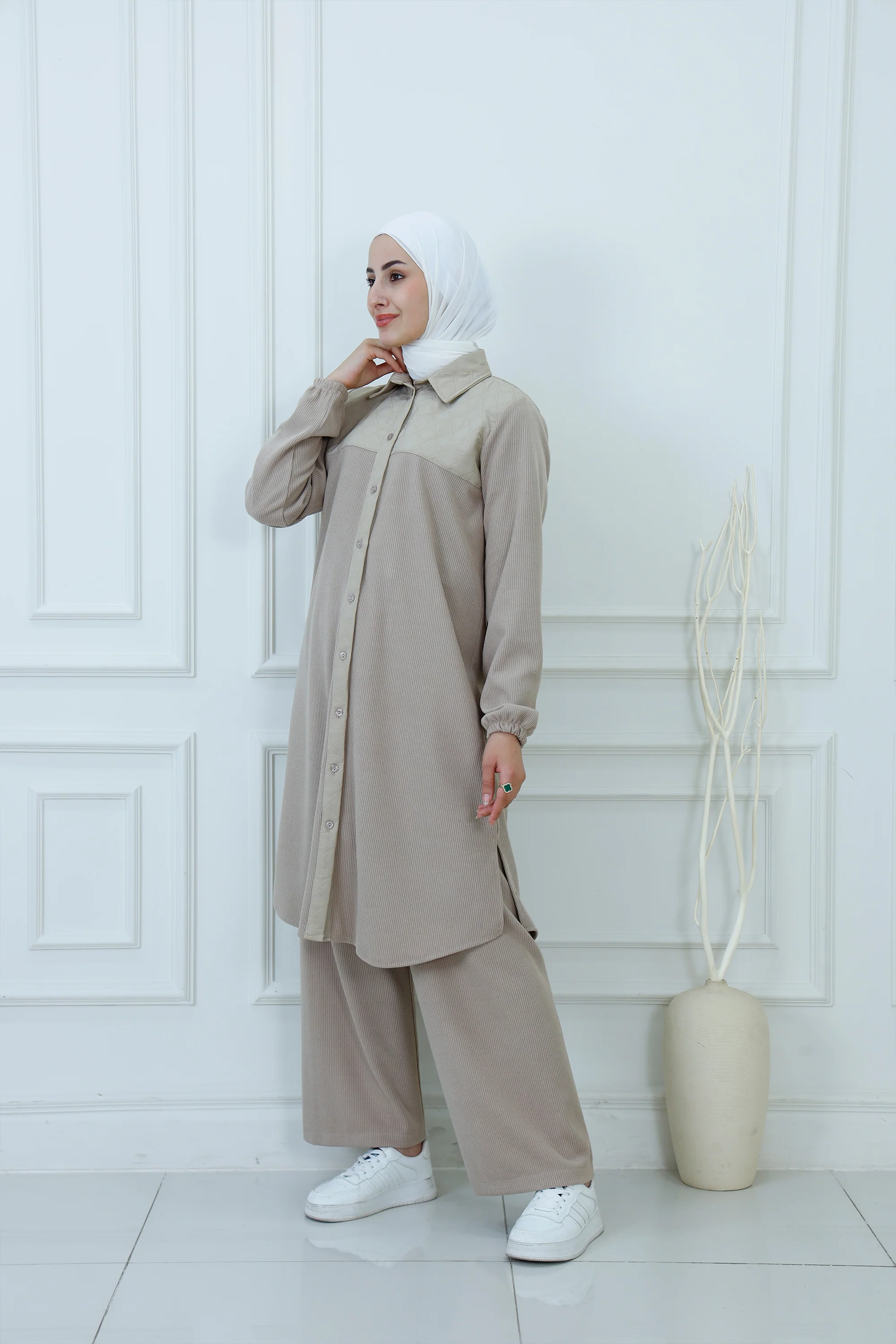Ribbed Contrast Panel Modest Co-ord Set