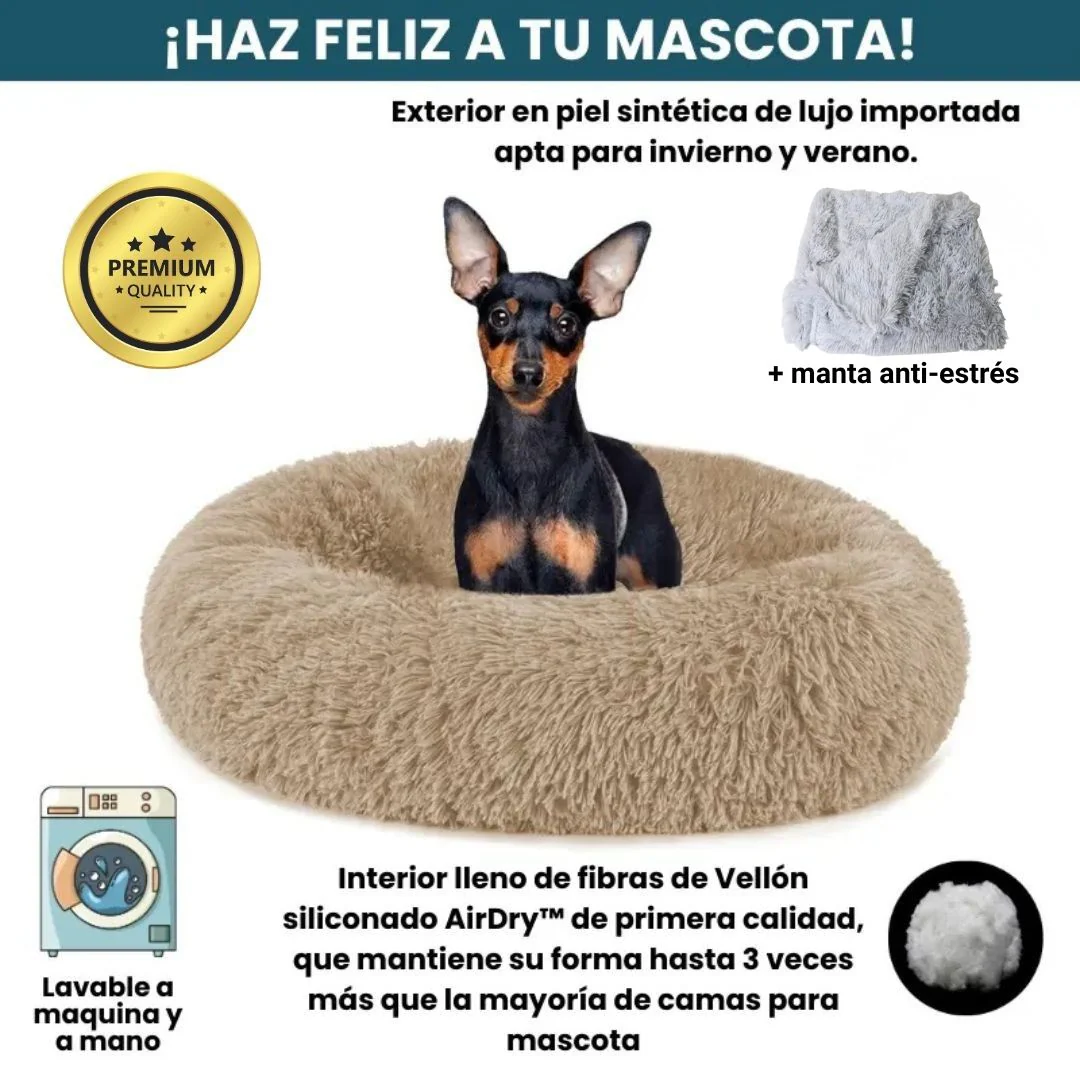 [Combo] Cama PREMIUM Antiestrés Para Perros Mascotikos™ + Manta Anti-Estrés + Almohadita De Regalo 🎁