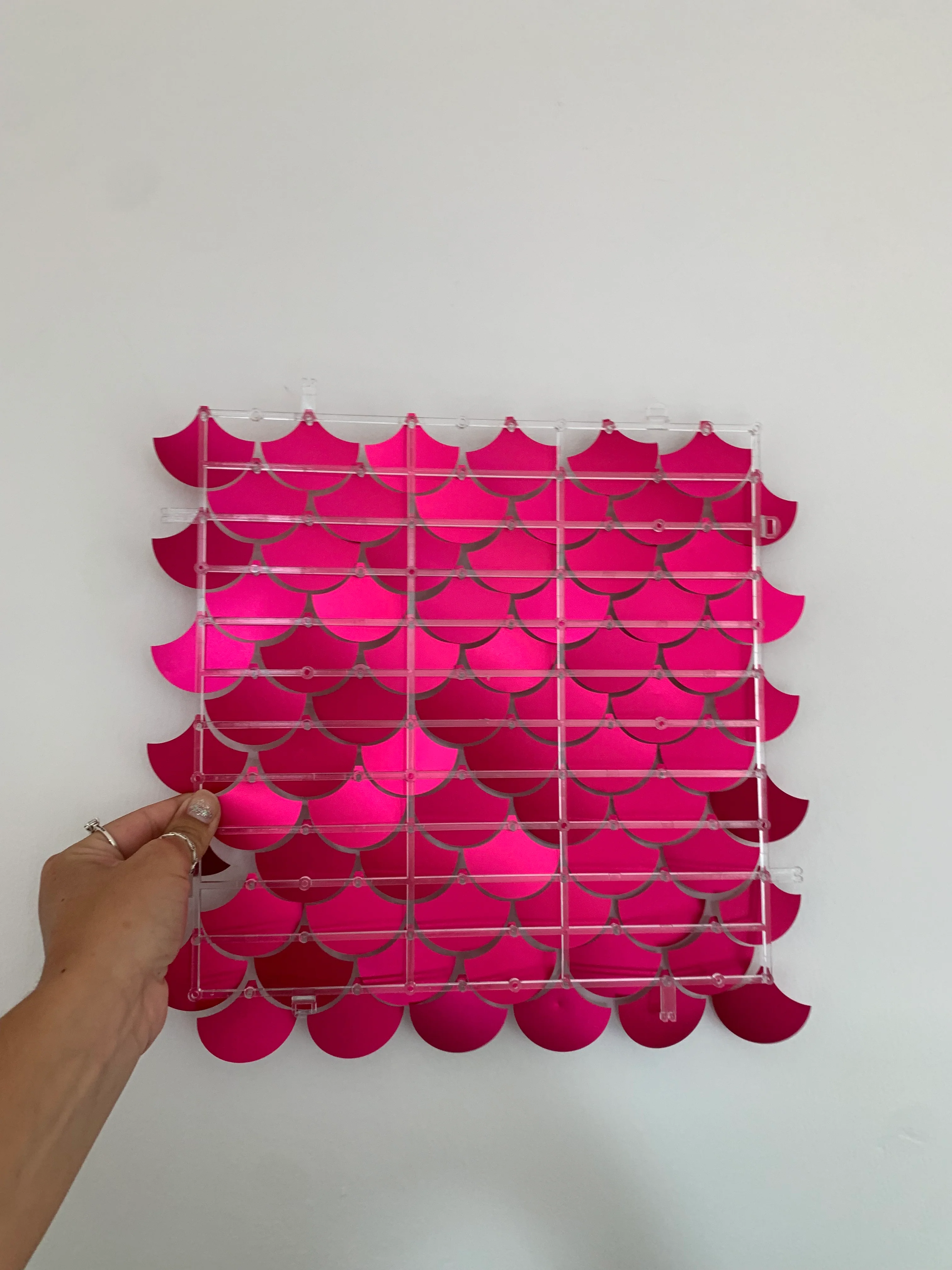New raspberry matte scales sequin wall