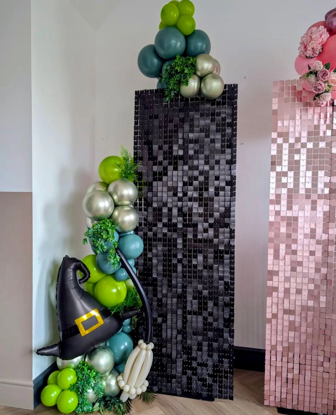 2x different colours Mini sequin walls 180cm x 60cm  12 panels each wall. 24 panel total