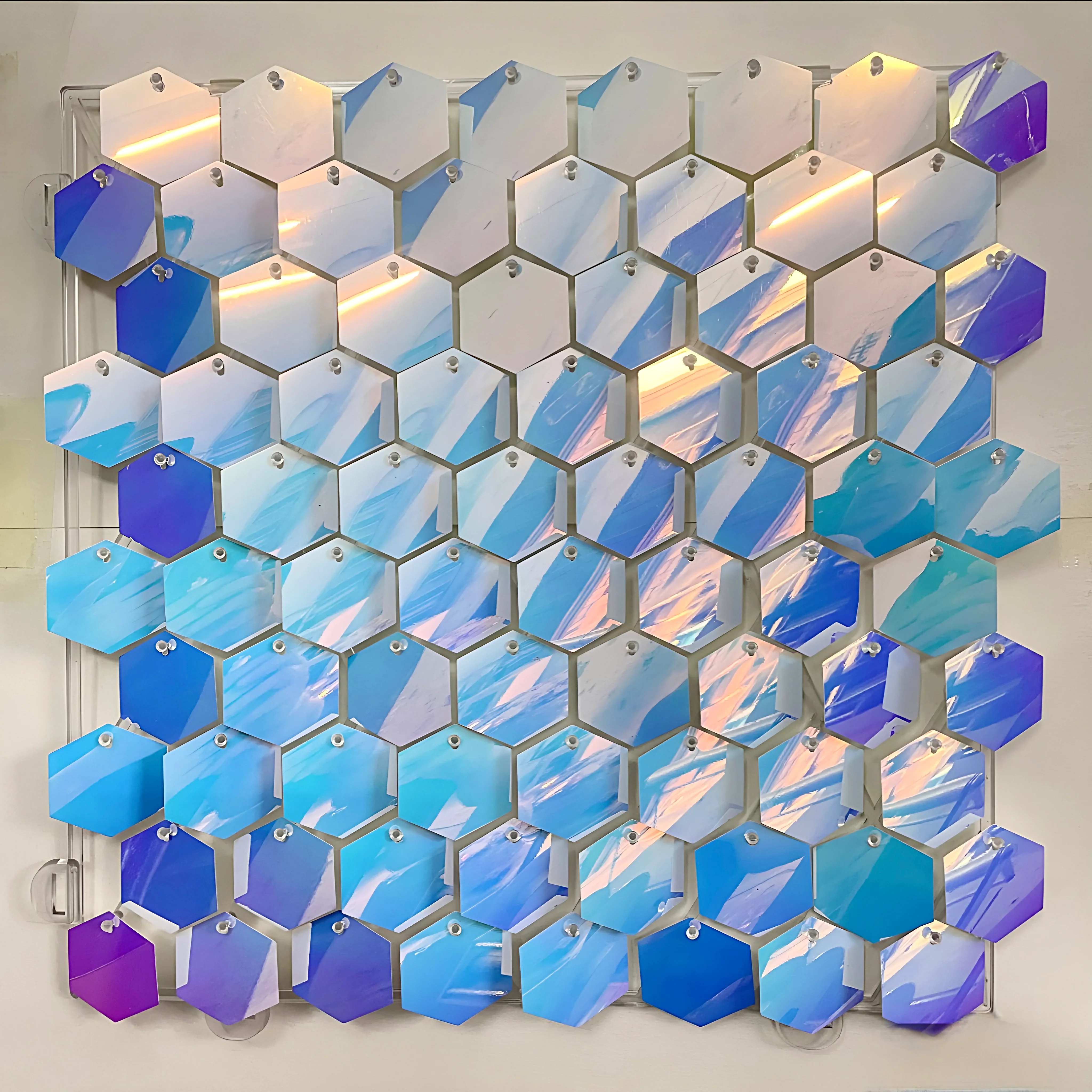 New “Frozen” iridescent hexagonal sequin wall