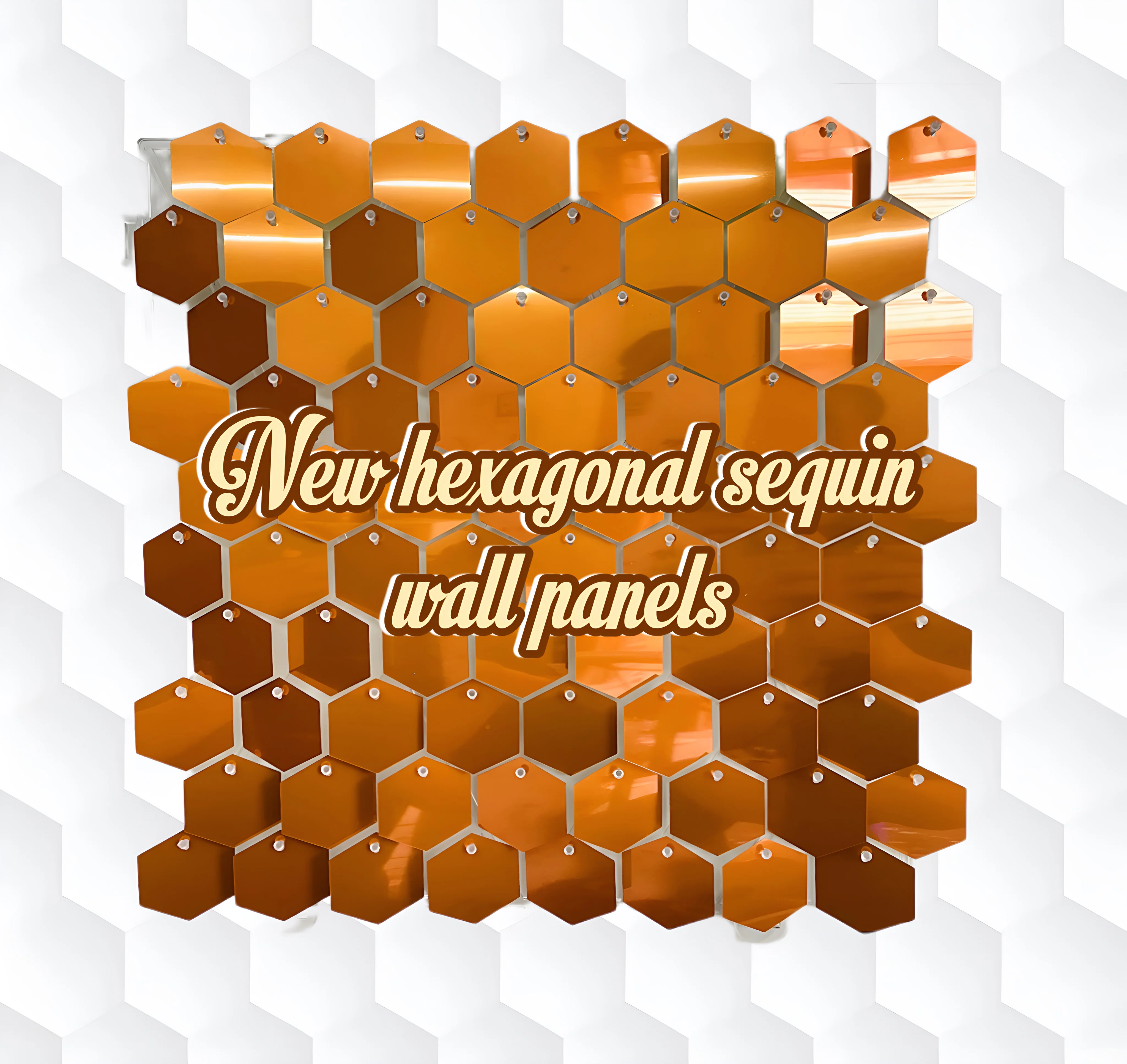 New burnt orange mirror hexagonal sequin wall