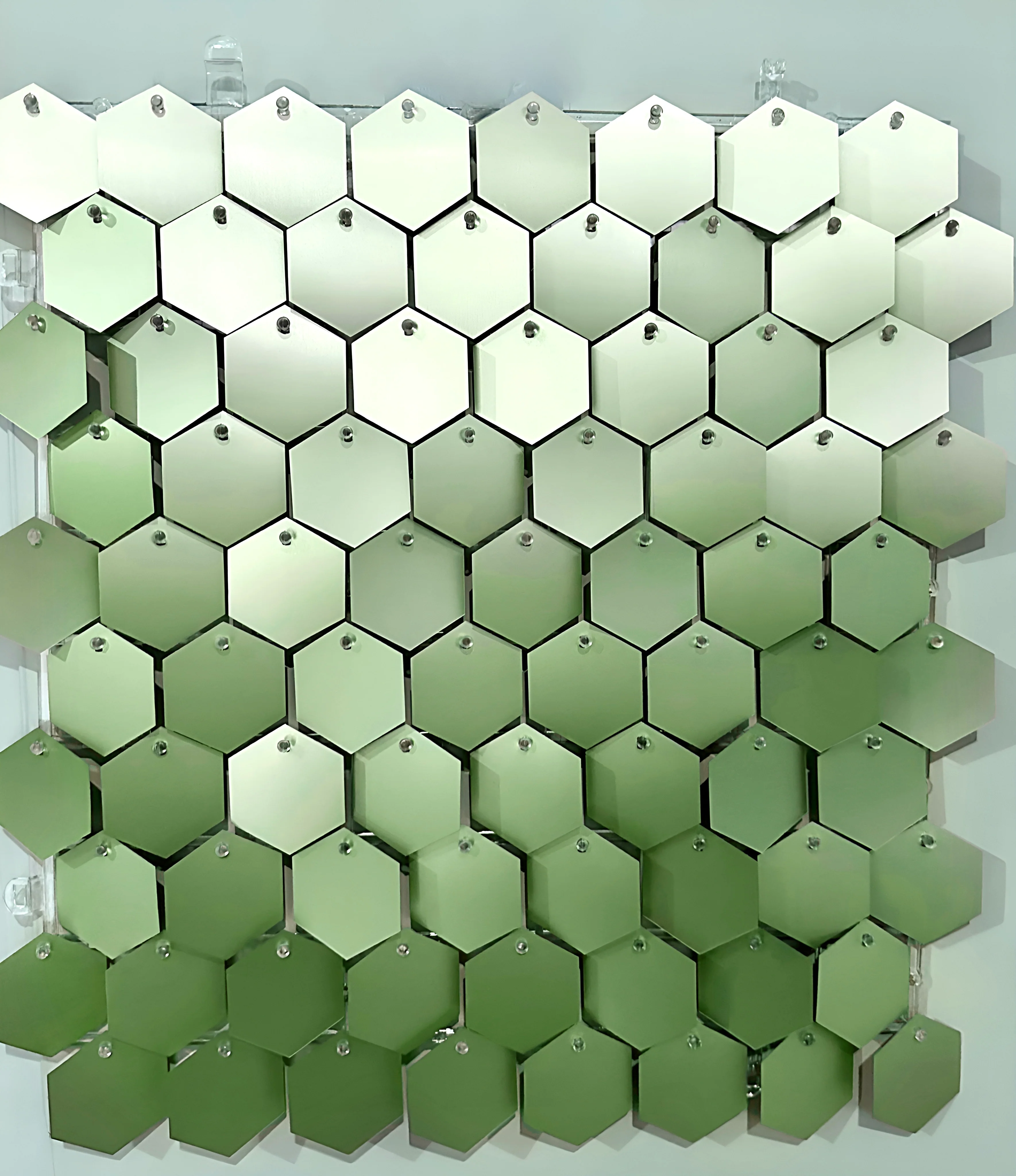 New pearlescent pastel green hexagonal sequin wall