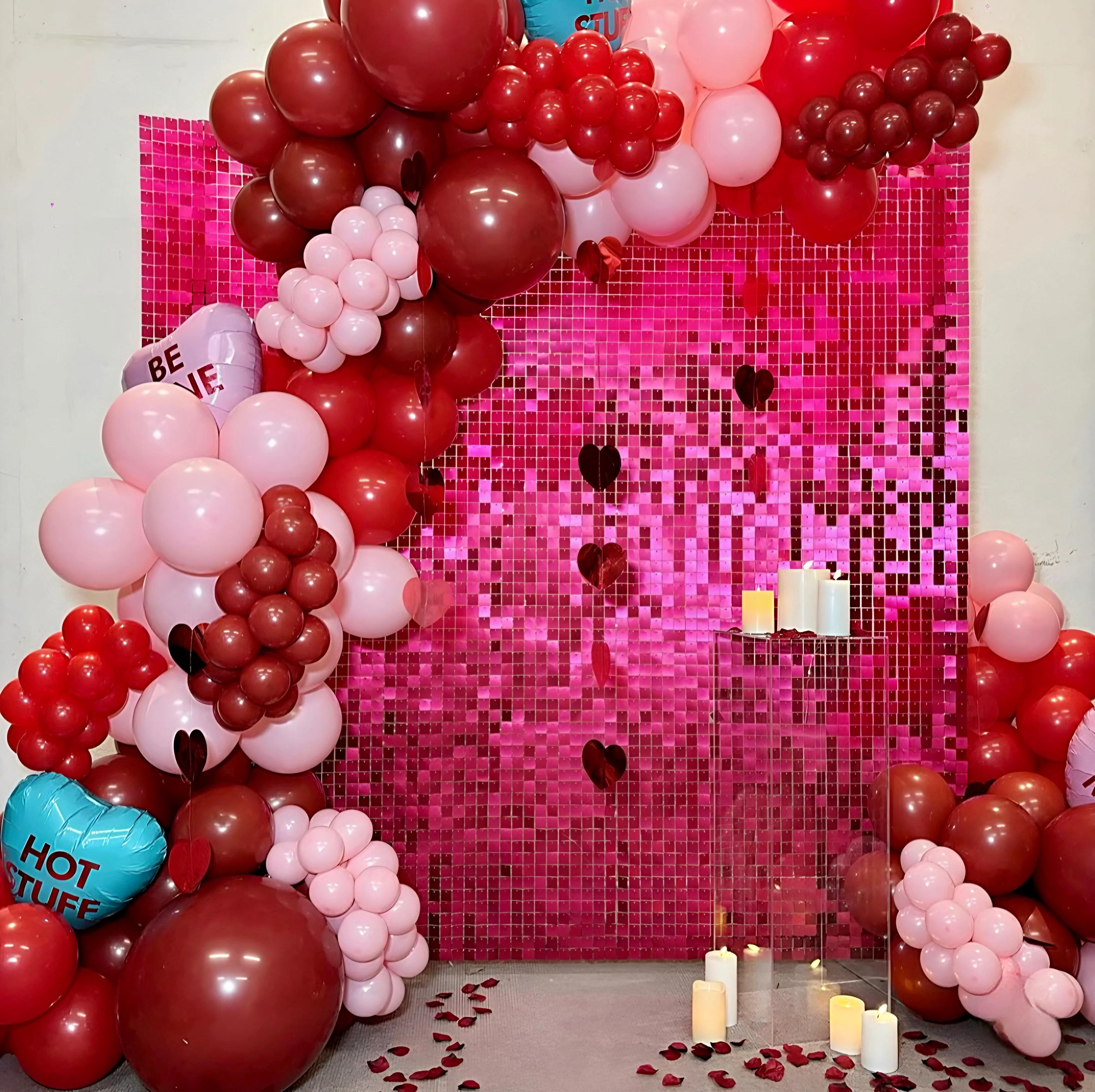 “Raspberry” pink sequin wall