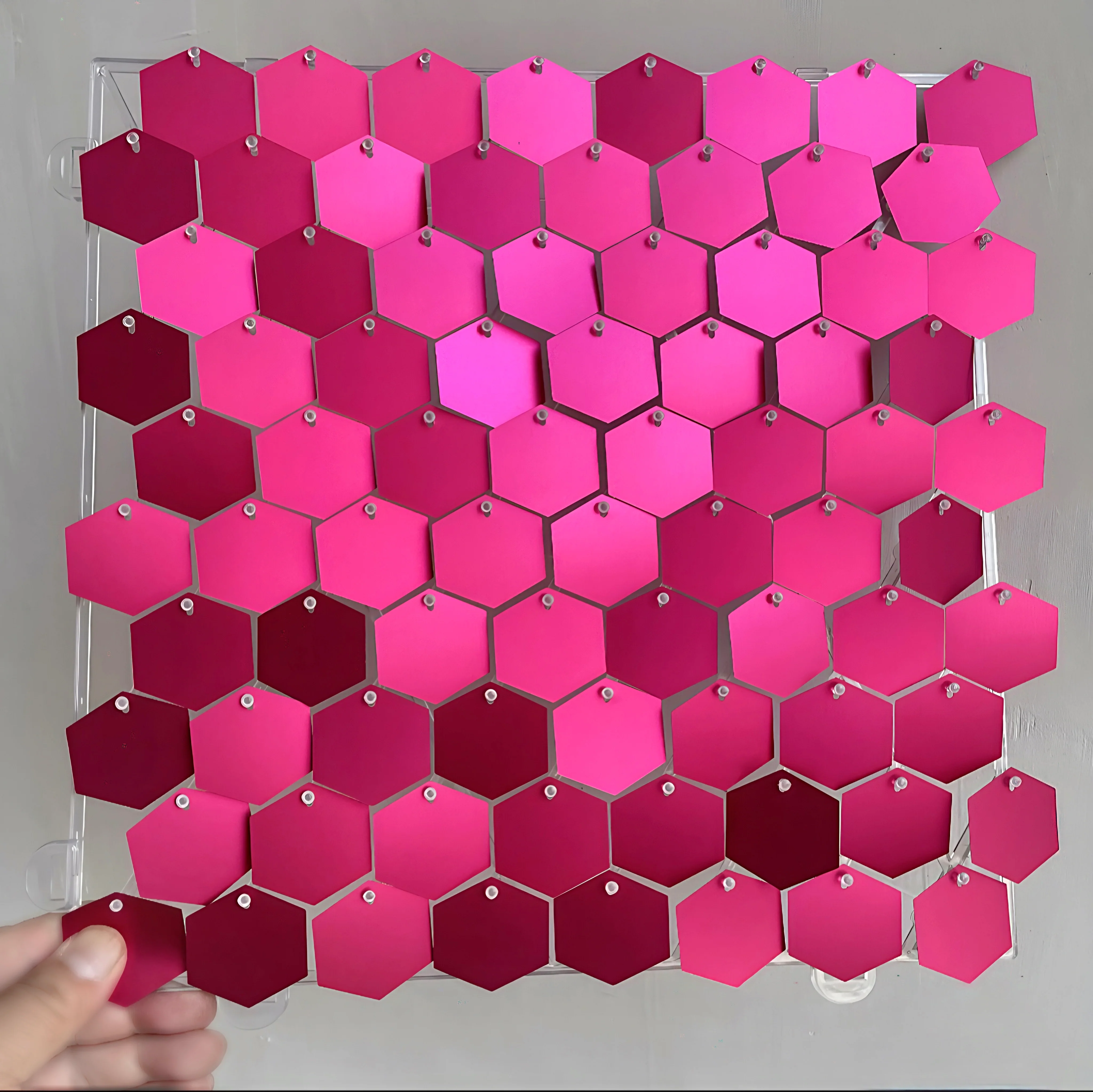 New raspberry mirror hexagonal sequin wall