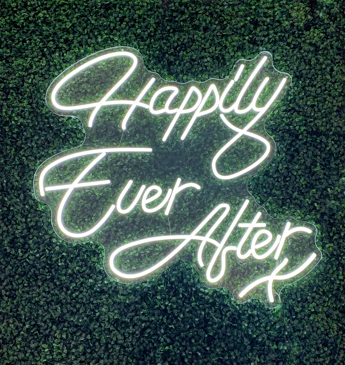 “Happily ever after” neon in cool white 89cm x 86cm