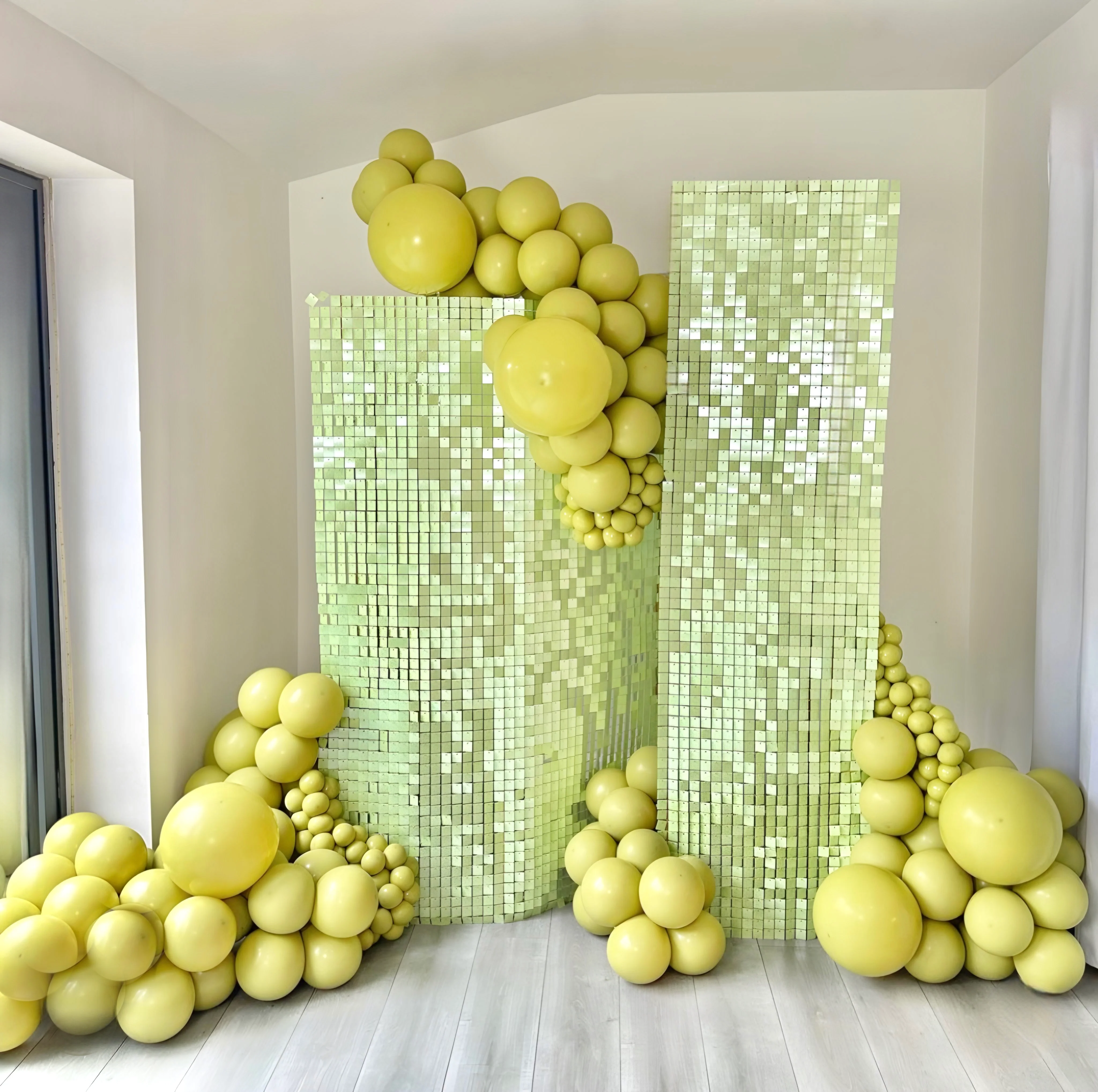 NEW Pearlescent pastel green sequin wall