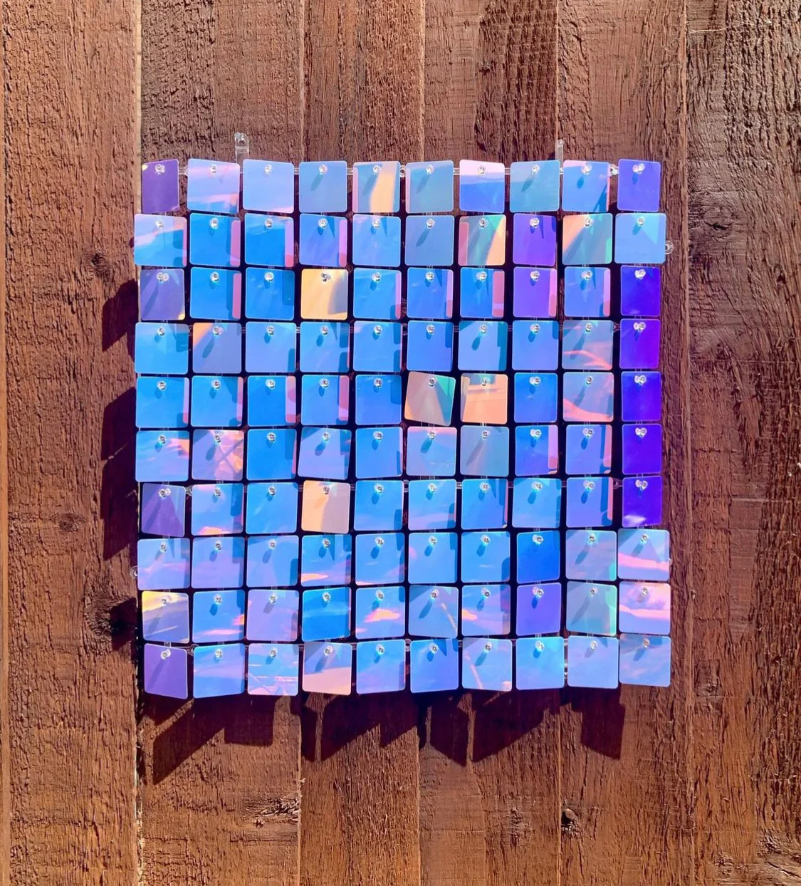 Iridescent “frozen” blue sequin wall