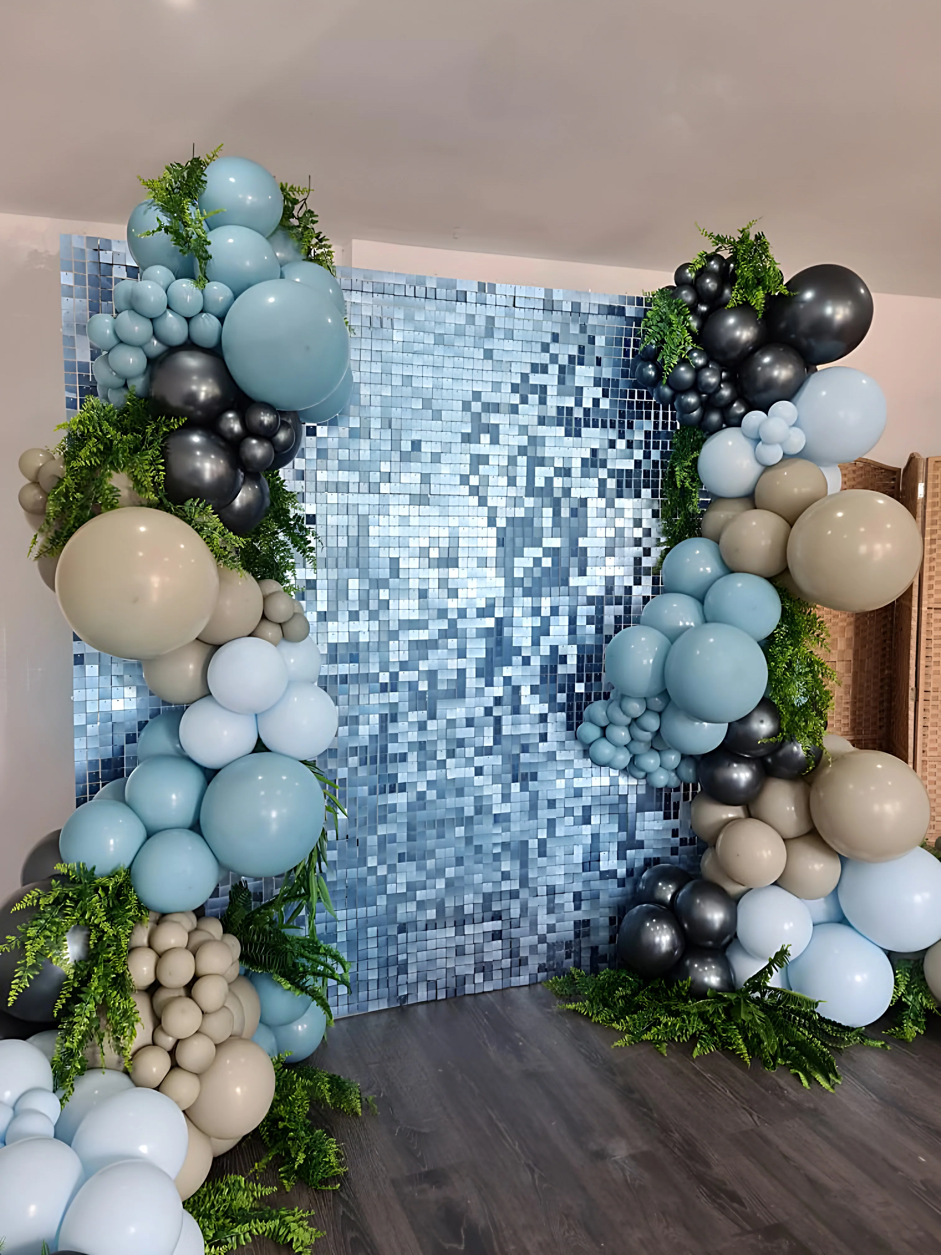 Baby blue matte sequin wall