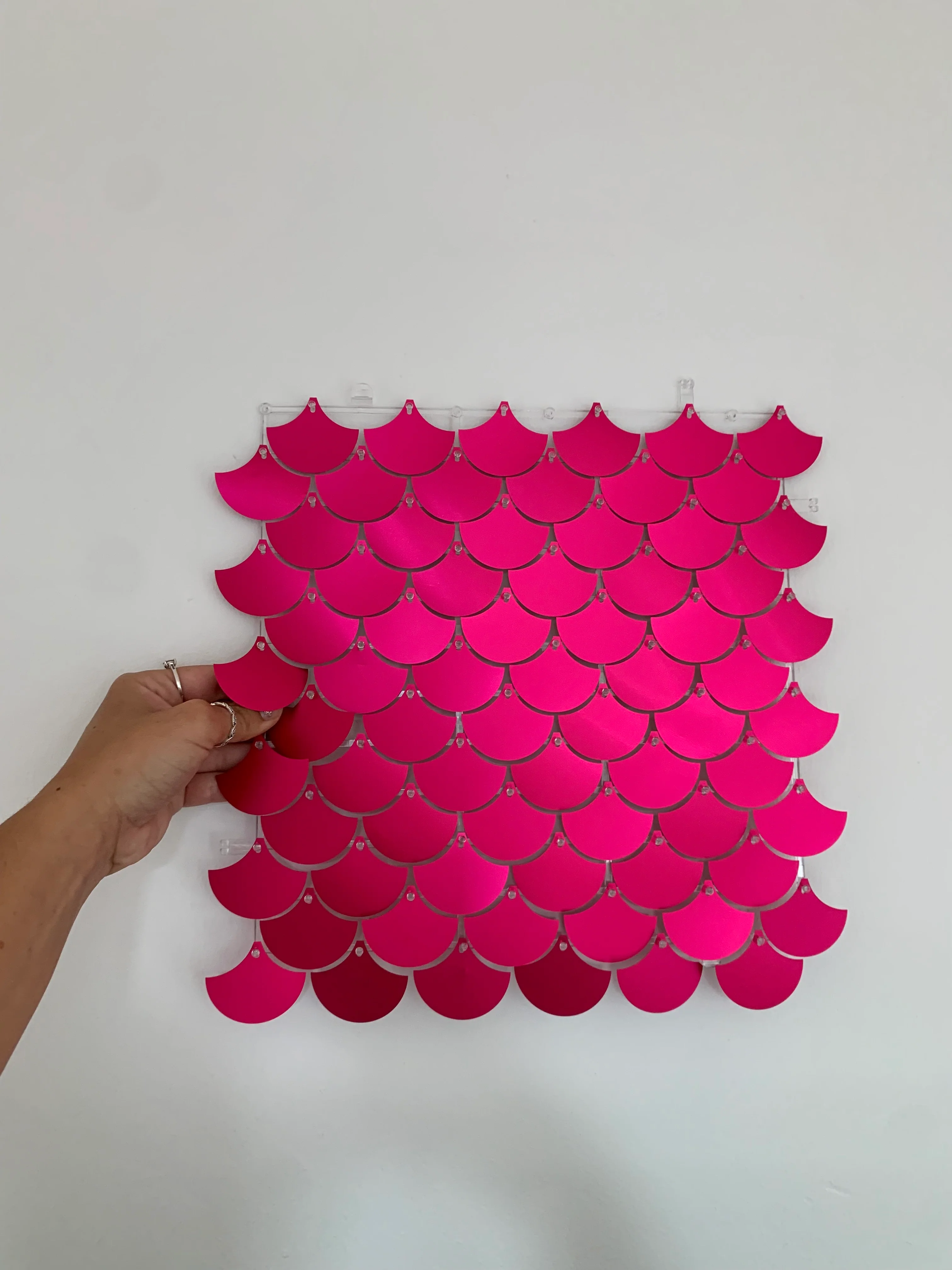 New raspberry matte scales sequin wall