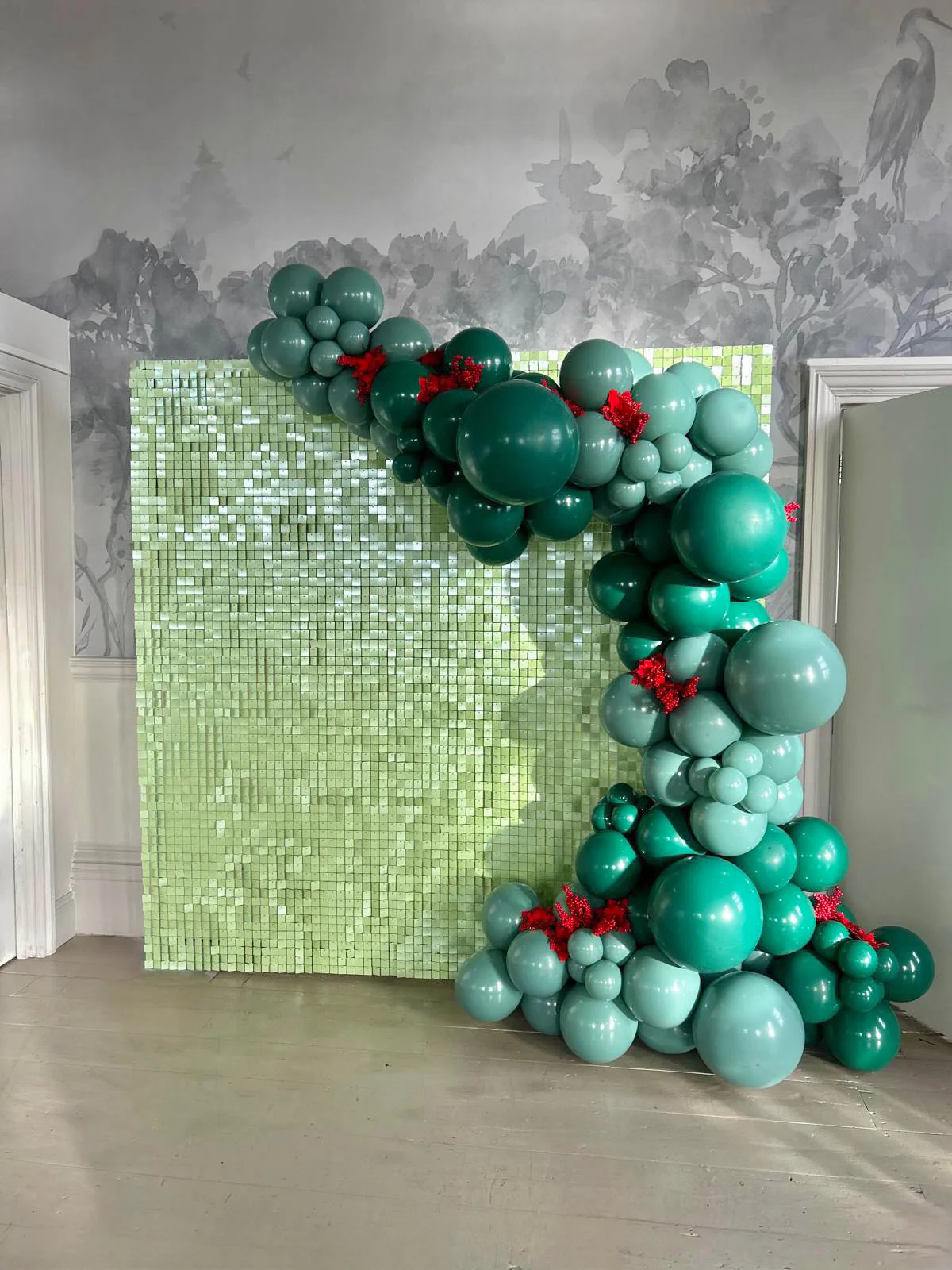 NEW Pearlescent pastel green sequin wall