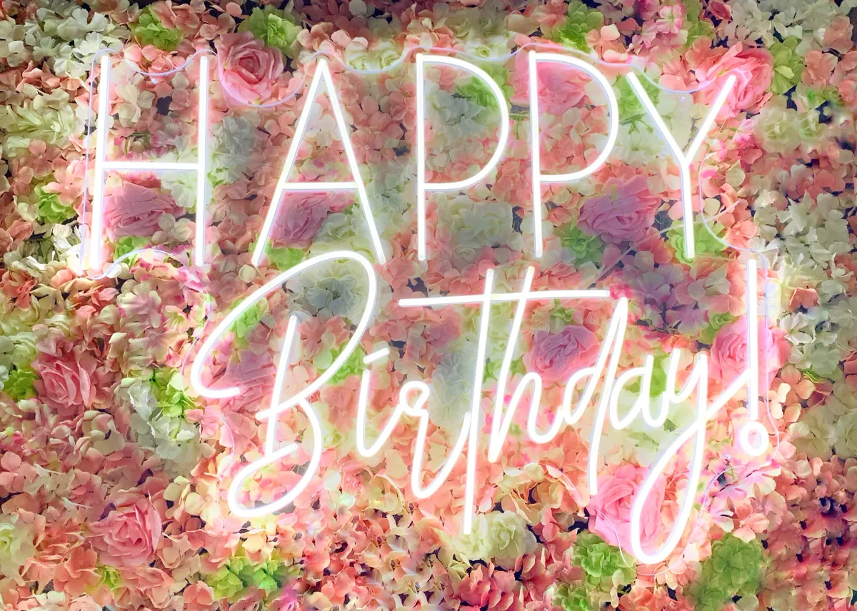 Large Neon “HAPPY BIRTHDAY” sign in cool white