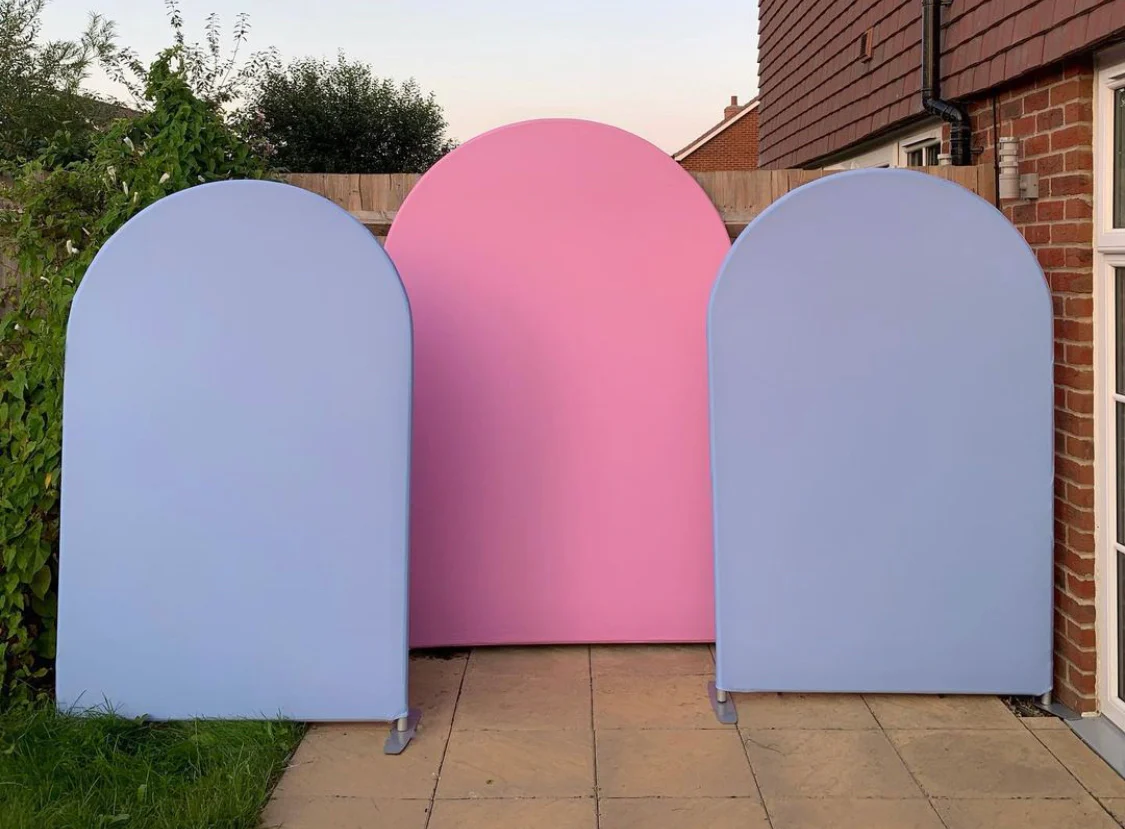 Baby pink and blue double sided tension fabric arches