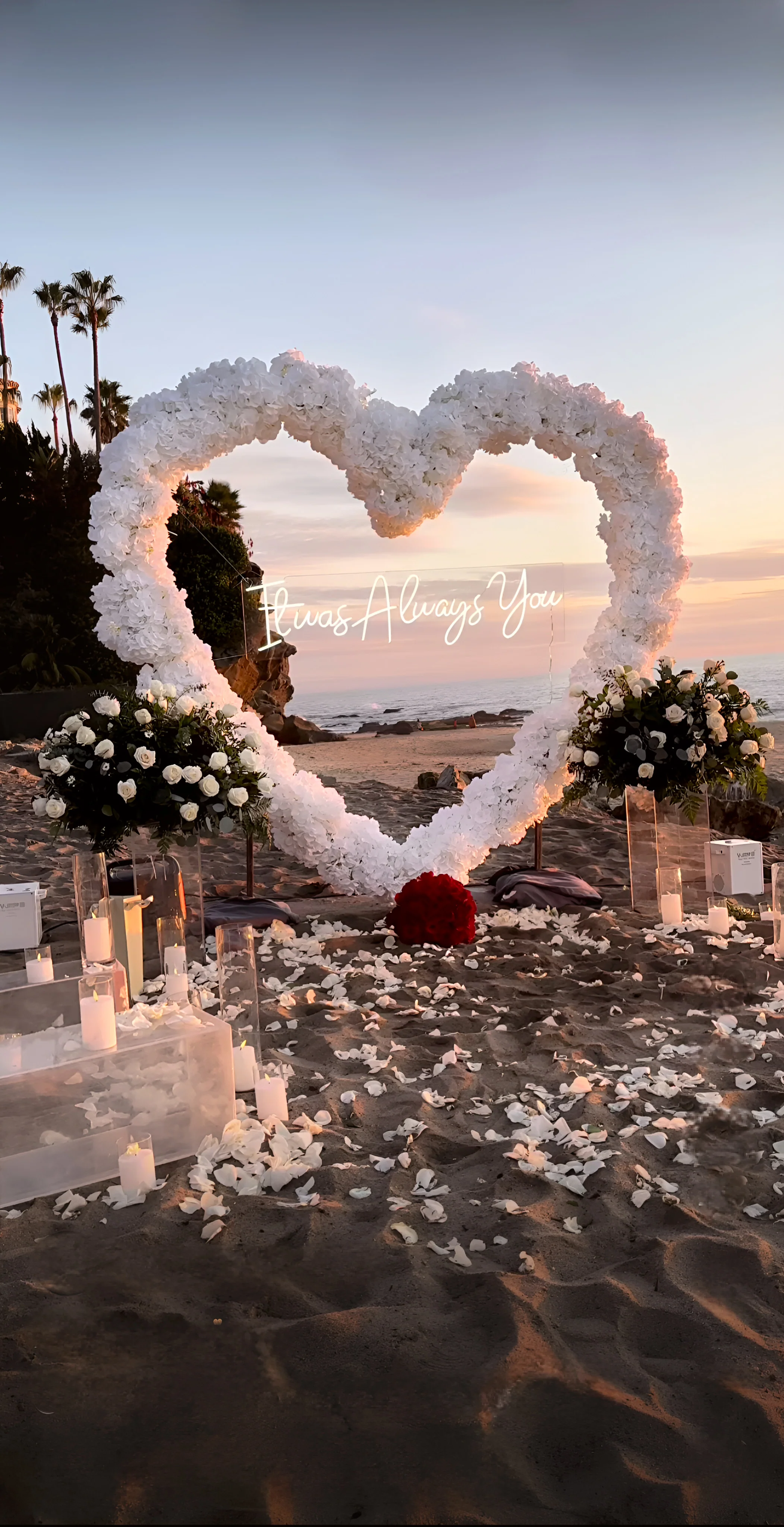 White hydrangea floral arch heart shape freestanding