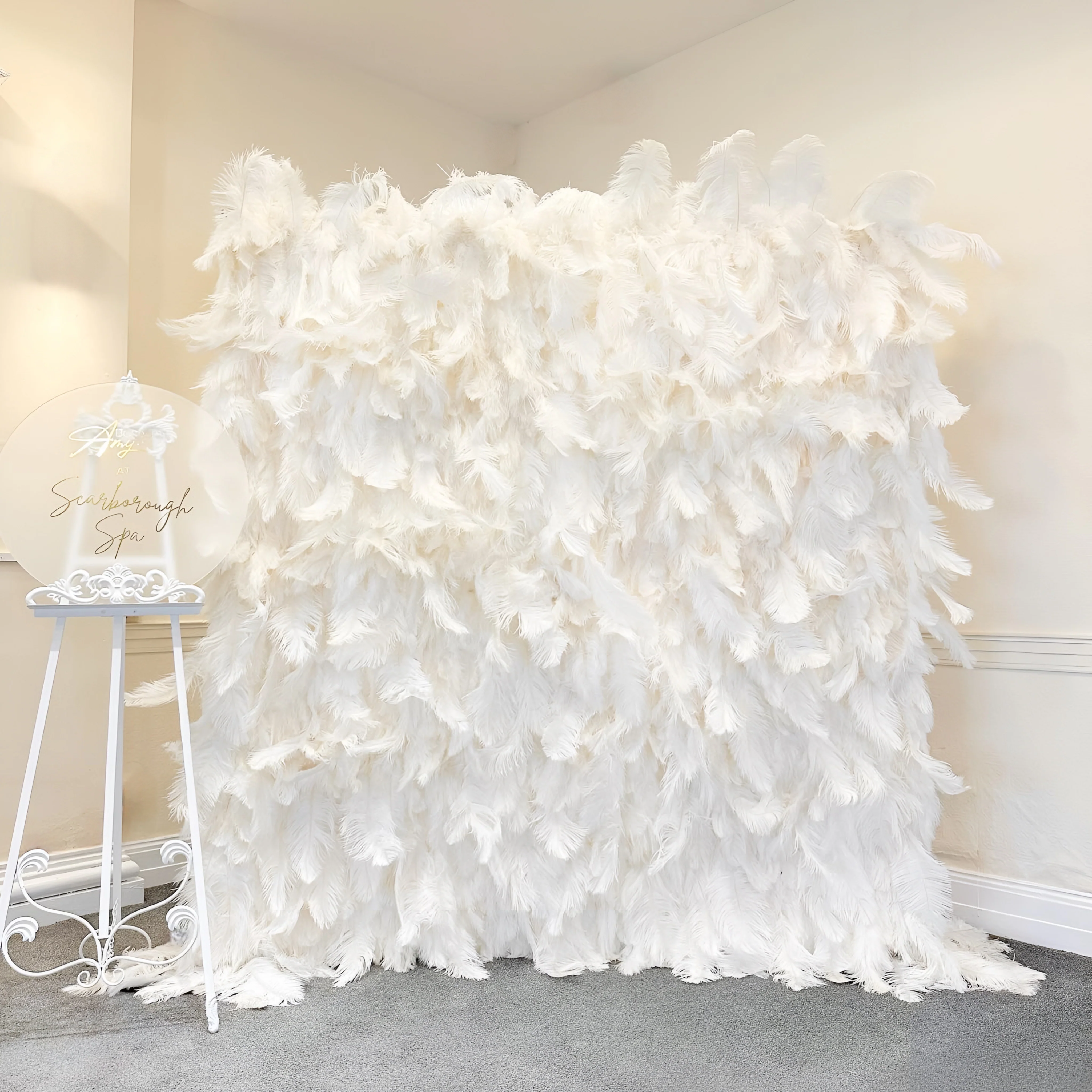 Feather wall cloth back curtain backdrop white