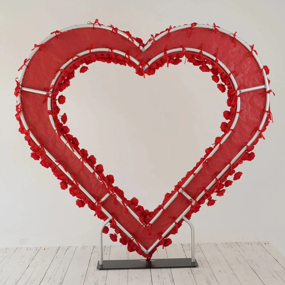 Choose white or red! Cloth back rose floral arch heart shape freestanding -