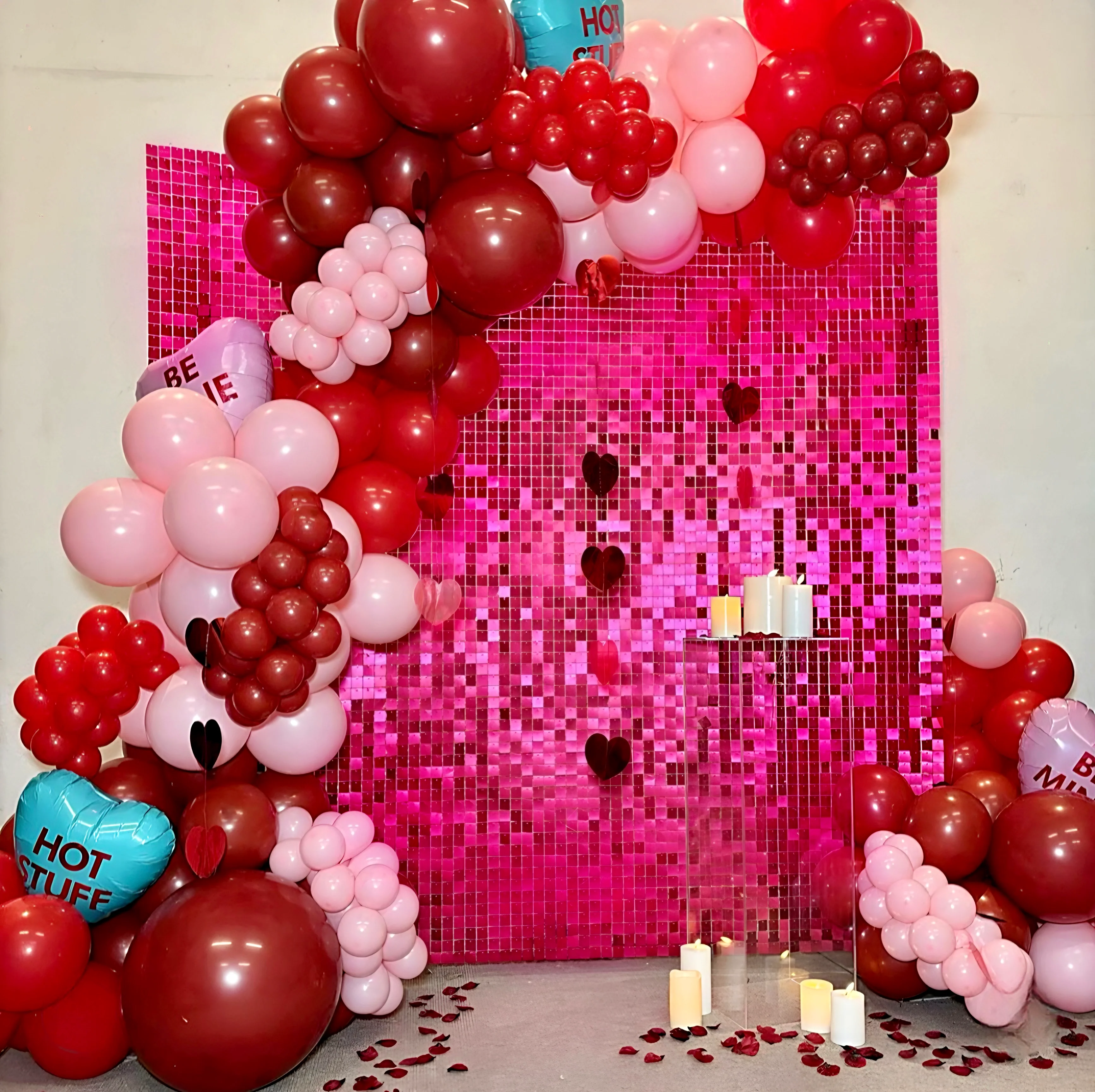“Raspberry” pink sequin wall