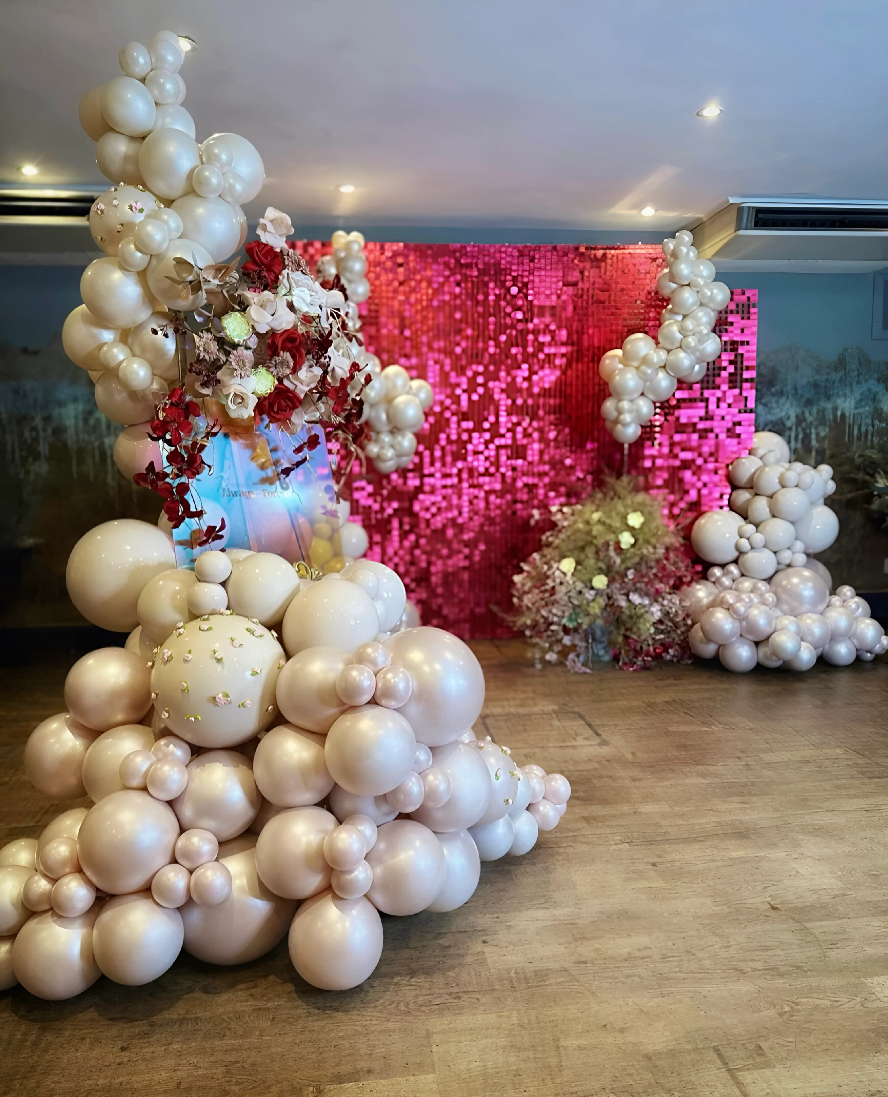 “Raspberry” pink sequin wall