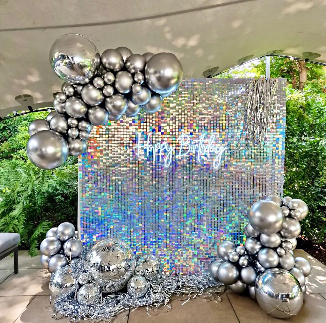 Rainbow iridescent sequin wall