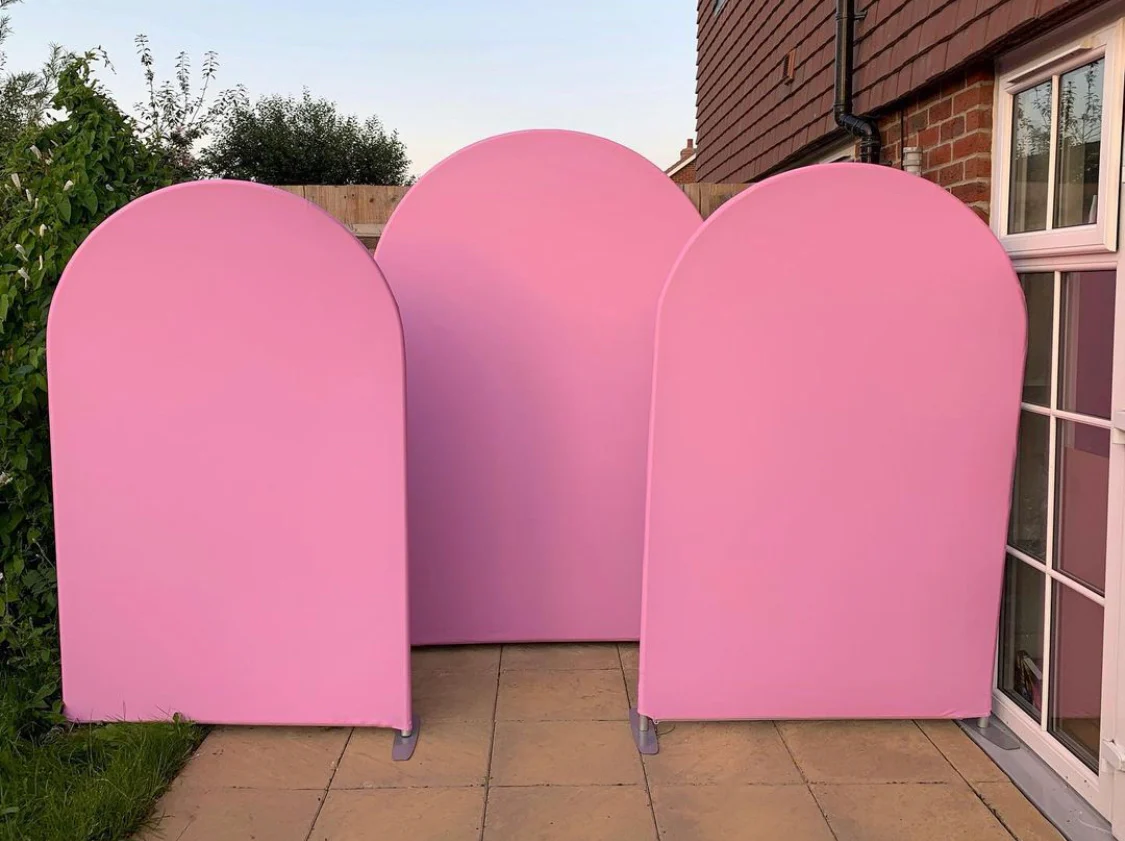 Baby pink and blue double sided tension fabric arches