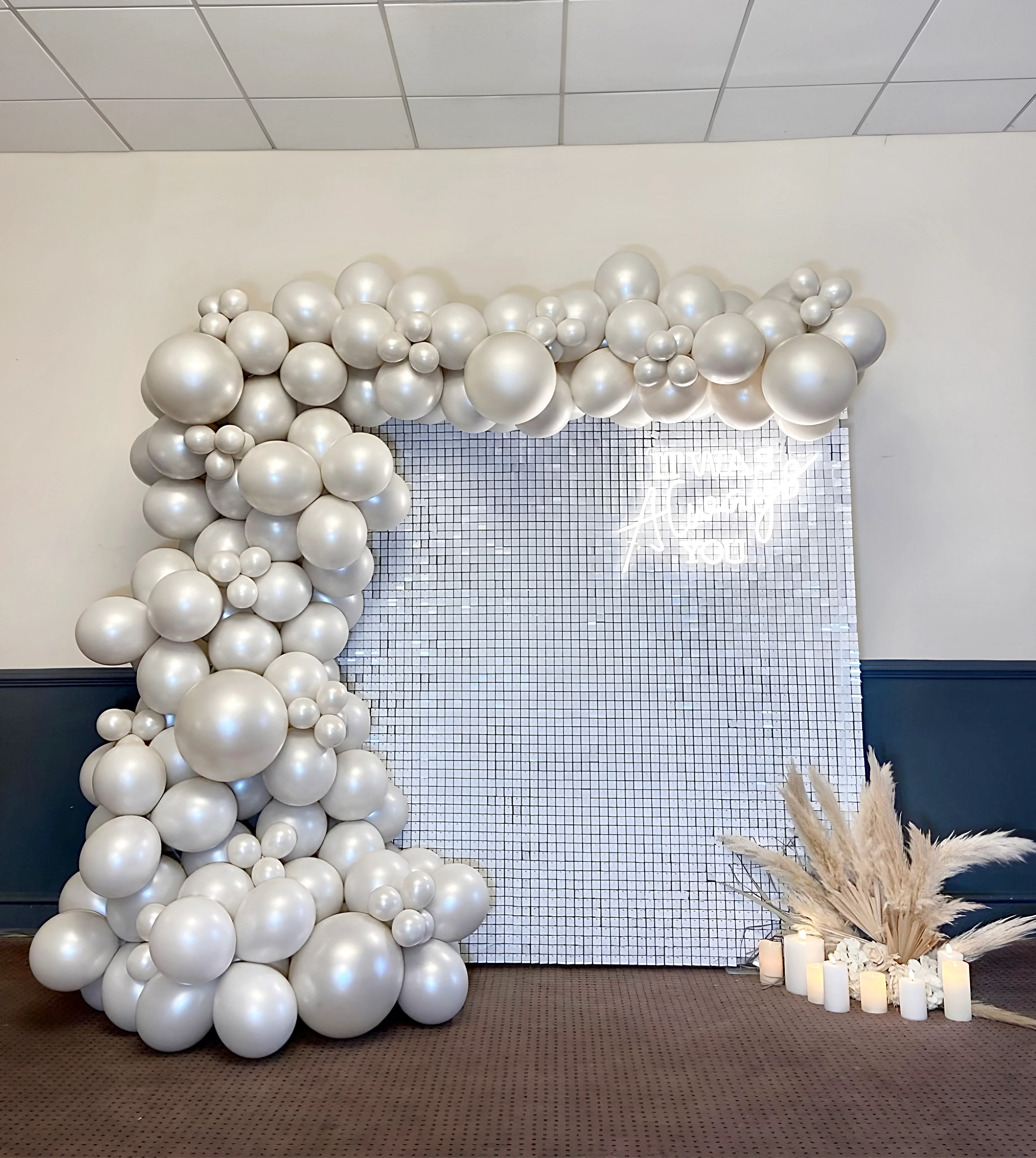 White mirror sequin wall