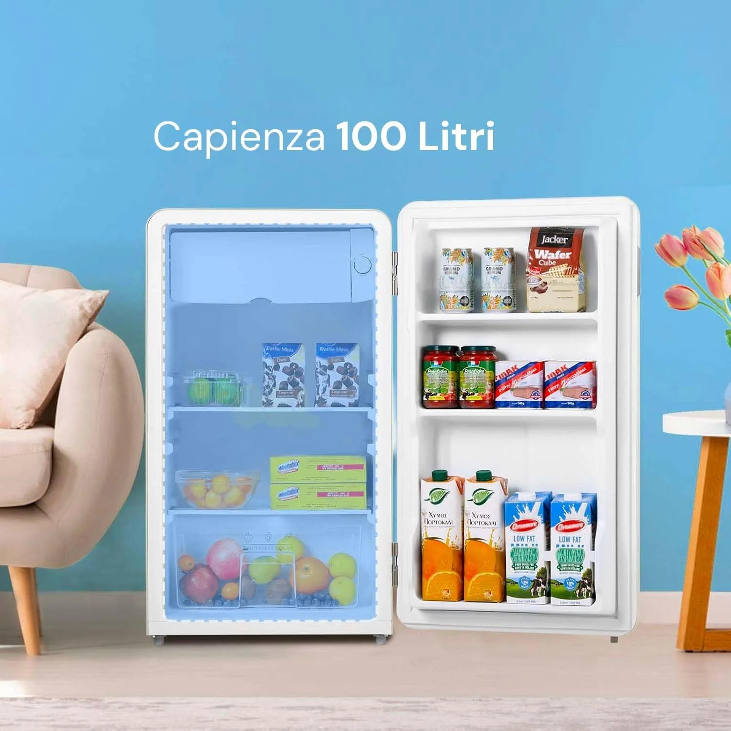 100l krémová retro lednice s jedním dveřmi – elegantní a kompaktní vintage design