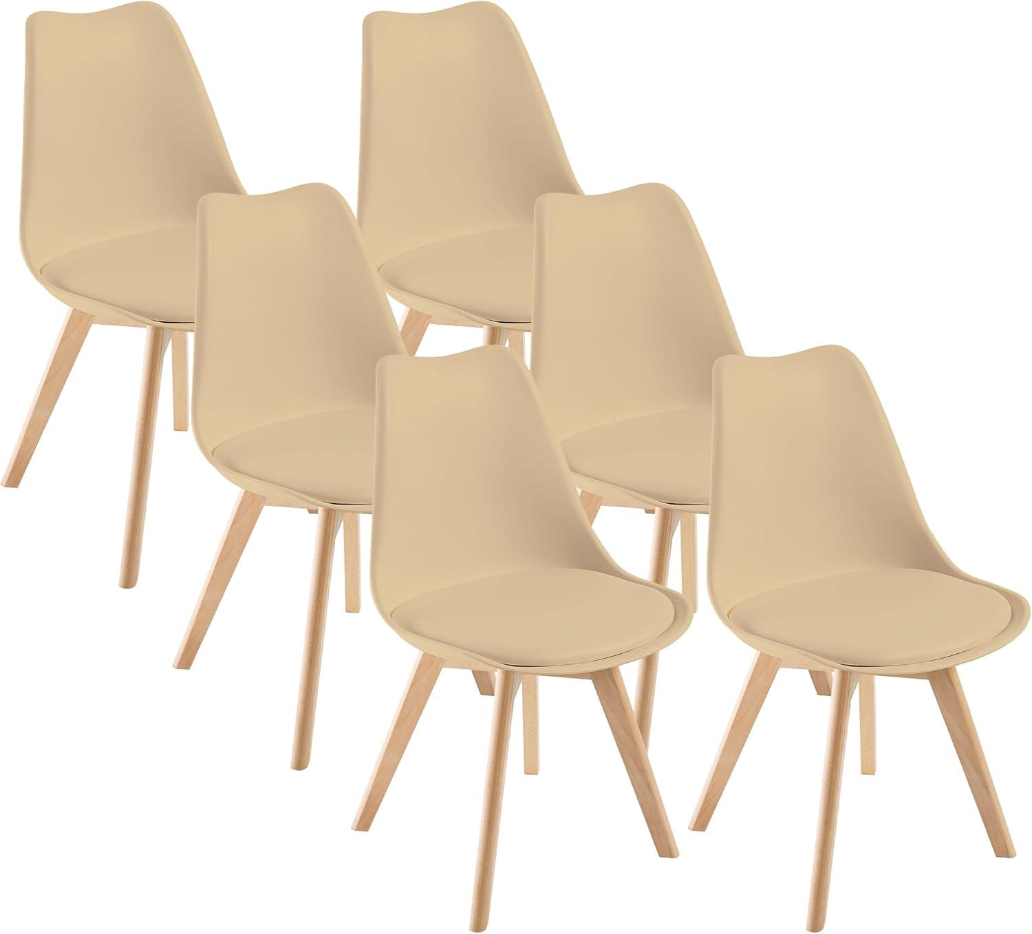 DEWINNER Sada 6 jídelních židlí, Čalouněné jídelní židle s dřevěnými nohami, Moderní jídelní židle, Ergonomická židle s vestavěným polštářem, Skandinávské kuchyňské židle, Černá