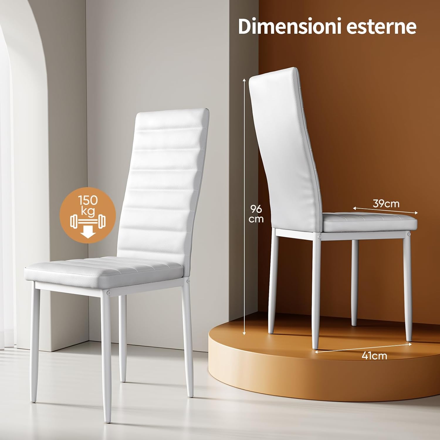 Sada 6 moderních jídelních židlí s vysokým opěradlem a polstrováním do kuchyně a jídelny, tmavě šedý flanel