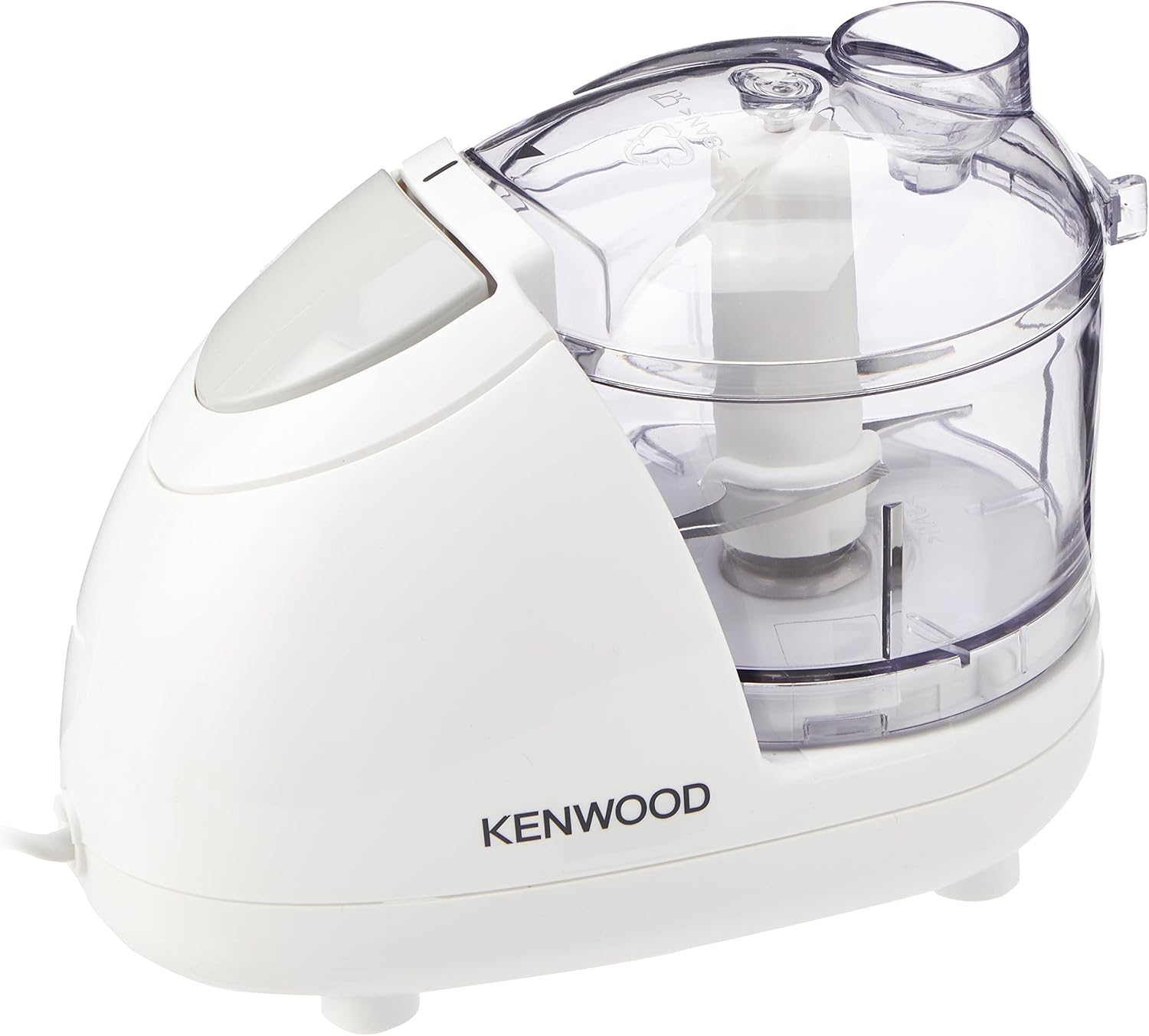 Sekáček Kenwood CHP61.100WH, výkon 500 W, mísa o objemu 0,5 l, 2 rychlosti, systém se čtyřmi noži, protiskluzový kroužek pro stabilitu sekáčku, vhodný do myčky nádobí, bílá/stříbrná