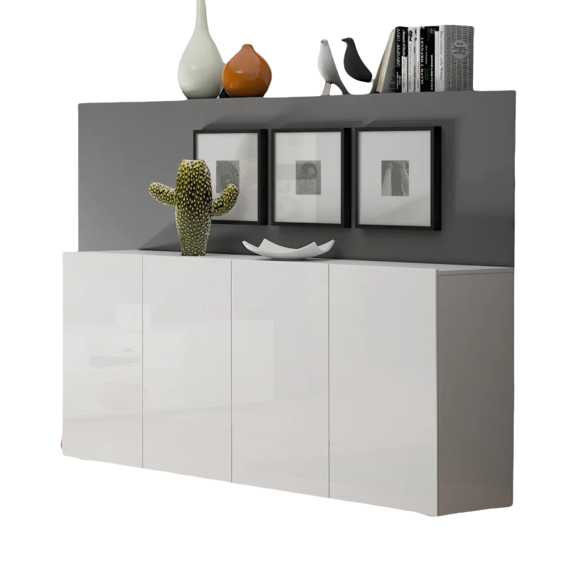 Příborník Mister Giorno se 4 dveřmi – lesklá bílá, 180 cm