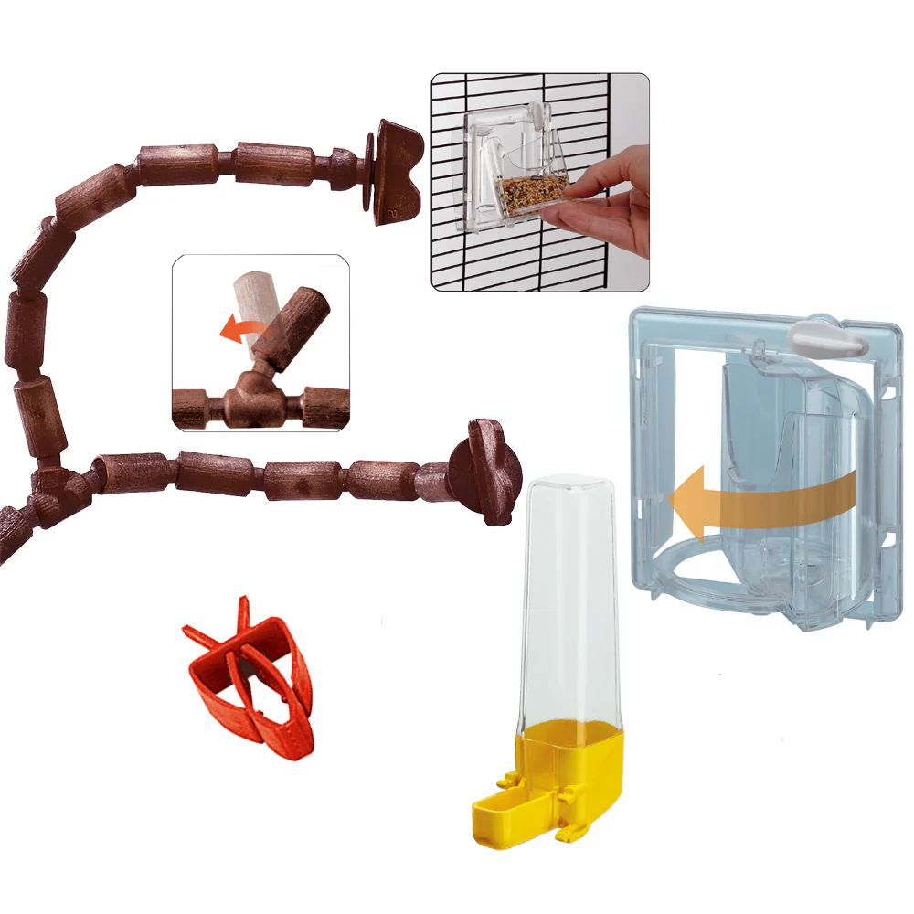 Ptačí klec Giulietta 4 z masivního dřeva s vyjímatelnou zásuvkou a otočným krmítkem 1