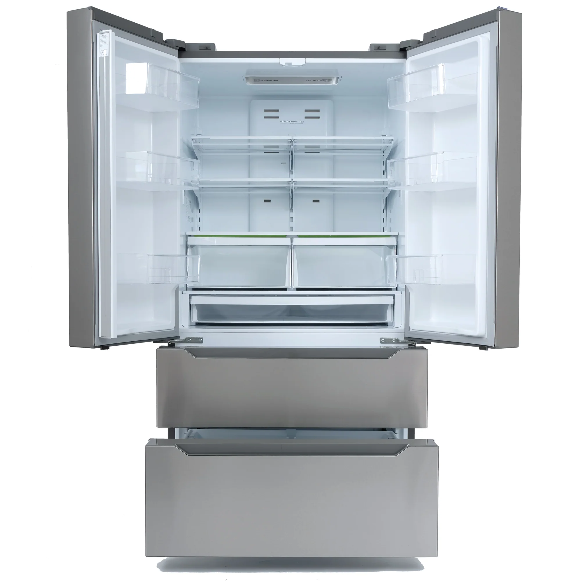 Chladnička Cosmo 22,5 kubických stop z nerezové oceli se 4 dveřmi a francouzskými dveřmi, zapuštěnou rukojetí a hloubkou pracovní desky